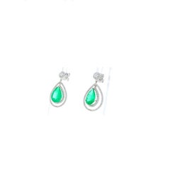 AGL Certified 4.45 Carat Total Pear Shape Emerald & Diamond Earrings in 18K Gold