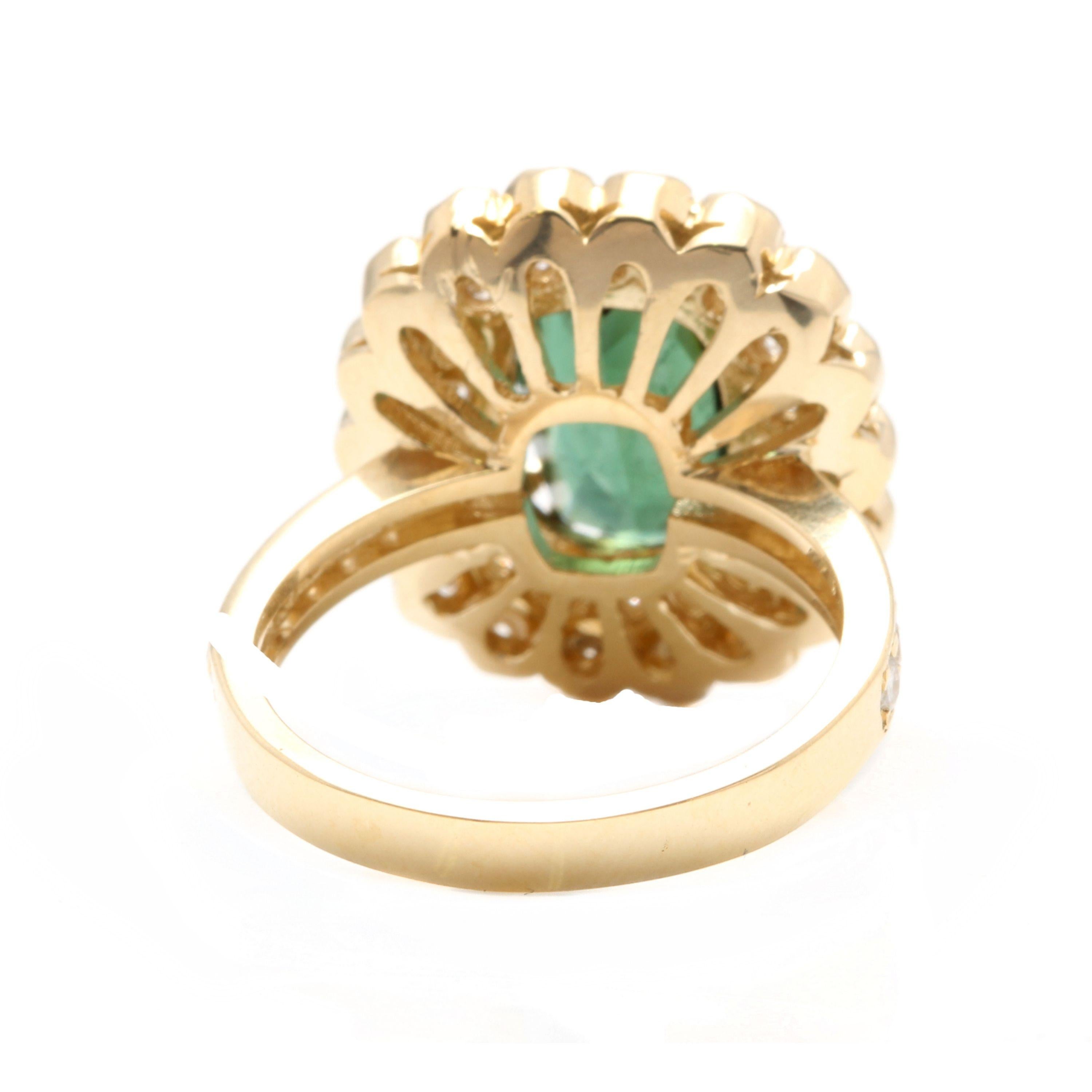 Anillo de oro amarillo macizo de 18 quilates con turmalina verde natural de 4,45 quilates y diamantes en Nuevo estado para la venta en Los Angeles, CA