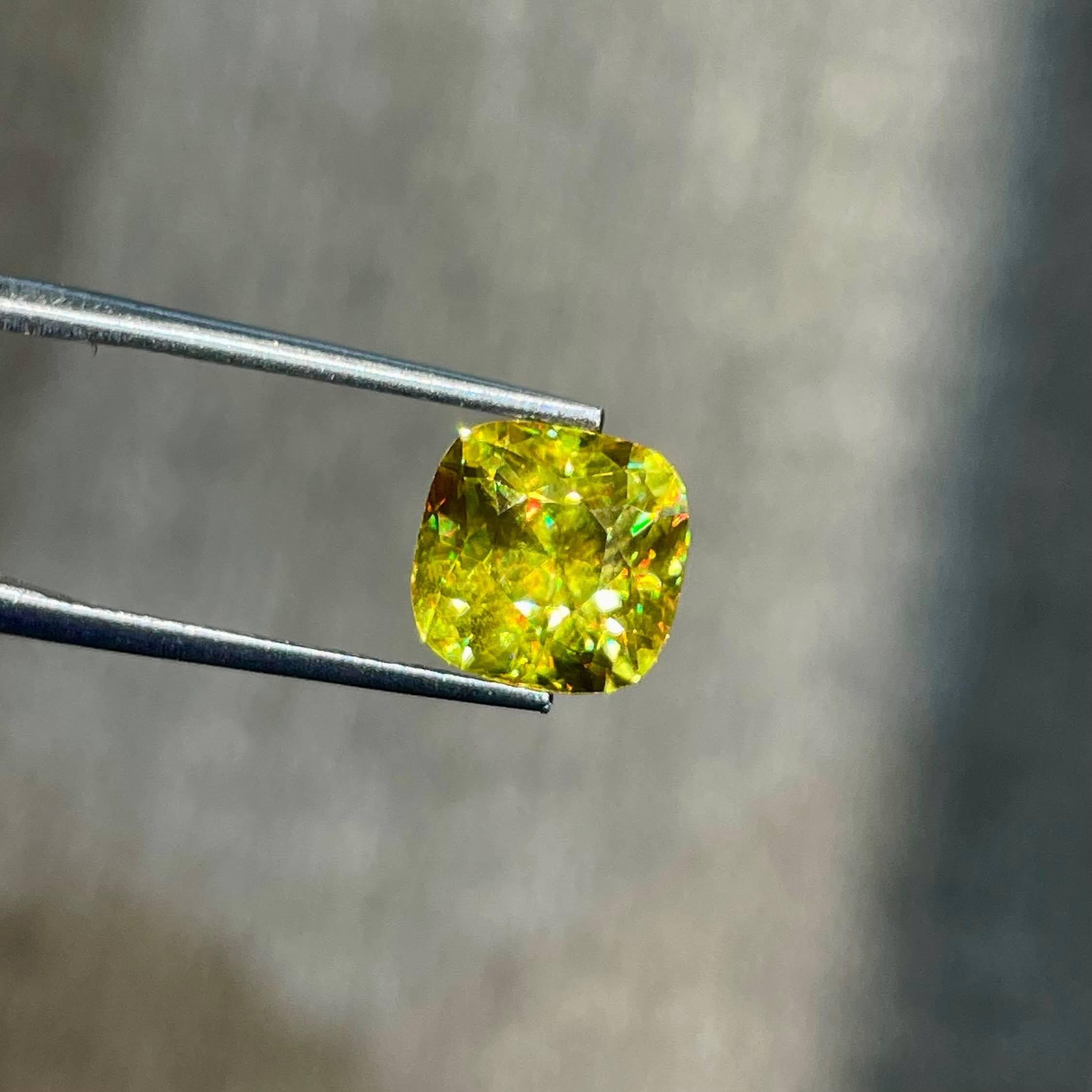 Women's or Men's 4.45 Carats Yellow Loose Sphene Stone Fancy Cushion Cut Madagascar's Gemstone For Sale