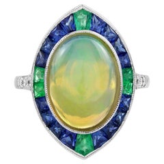 4.45 Ct. Ethiopian Opal Emerald Sapphire Diamond Cocktail Ring 18K White Gold