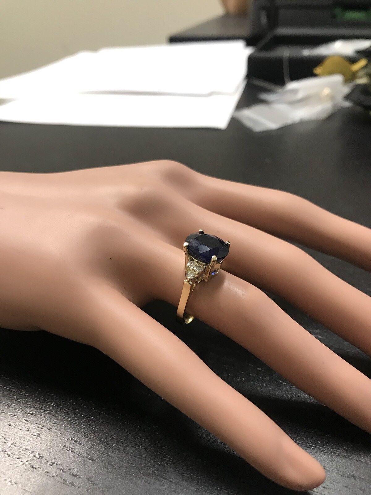 4.45 Ct Exquisite Natural Blue Sapphire and Diamond 14K Solid Yellow Gold Ring For Sale 1