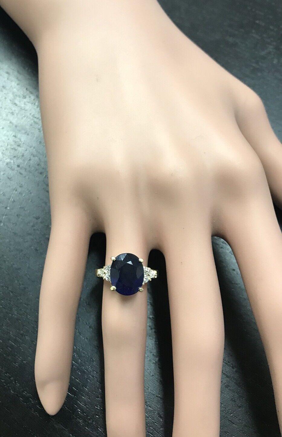 4.45 Ct Exquisite Natural Blue Sapphire and Diamond 14K Solid Yellow Gold Ring For Sale 2