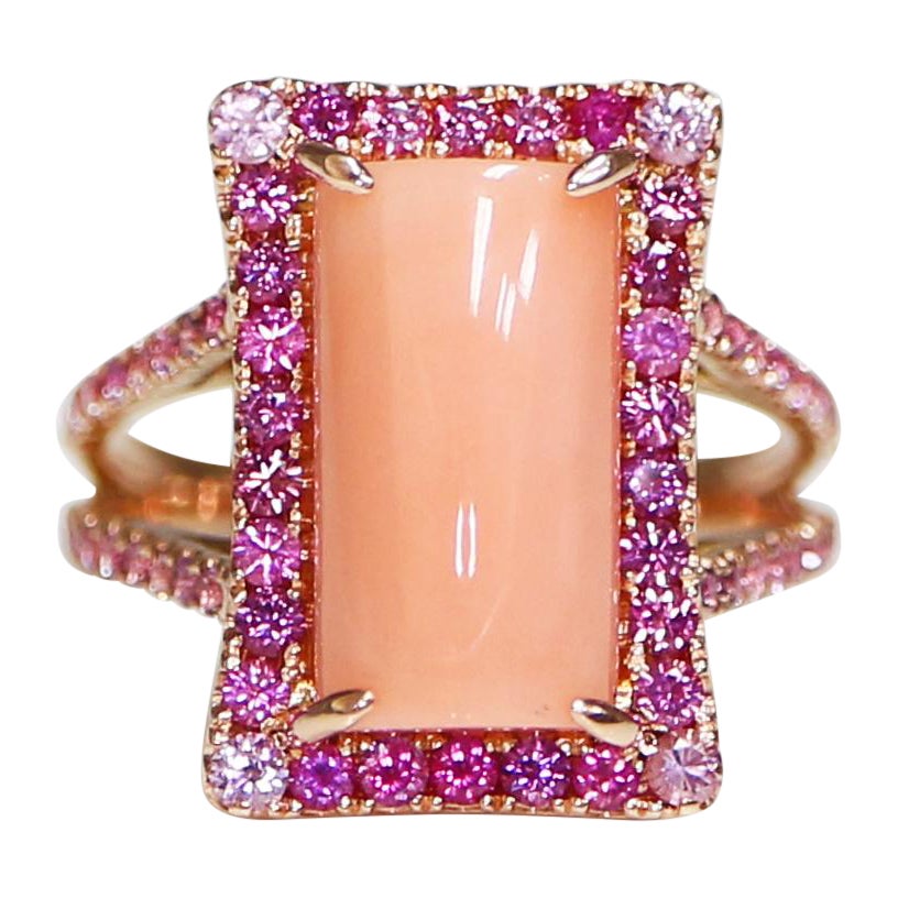 4.45 ct Natural Taiwan Coral&Sapphire Antique Art Deco Style Engagement Ring