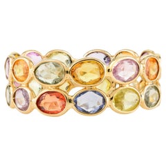 4.45 CTW Multi Color Sapphire Double Band Ring for Her in 18k Yellow Gold