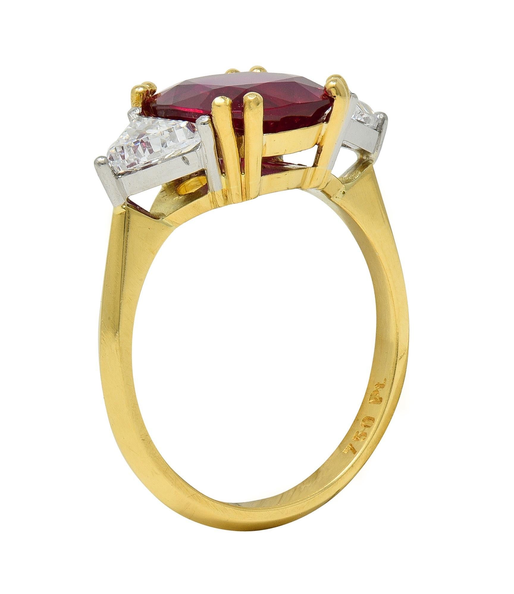 4,45 CTW No Heat Taubenblut Rubin Diamant Platin 18K Gold Vintage Ring GRS im Angebot 4
