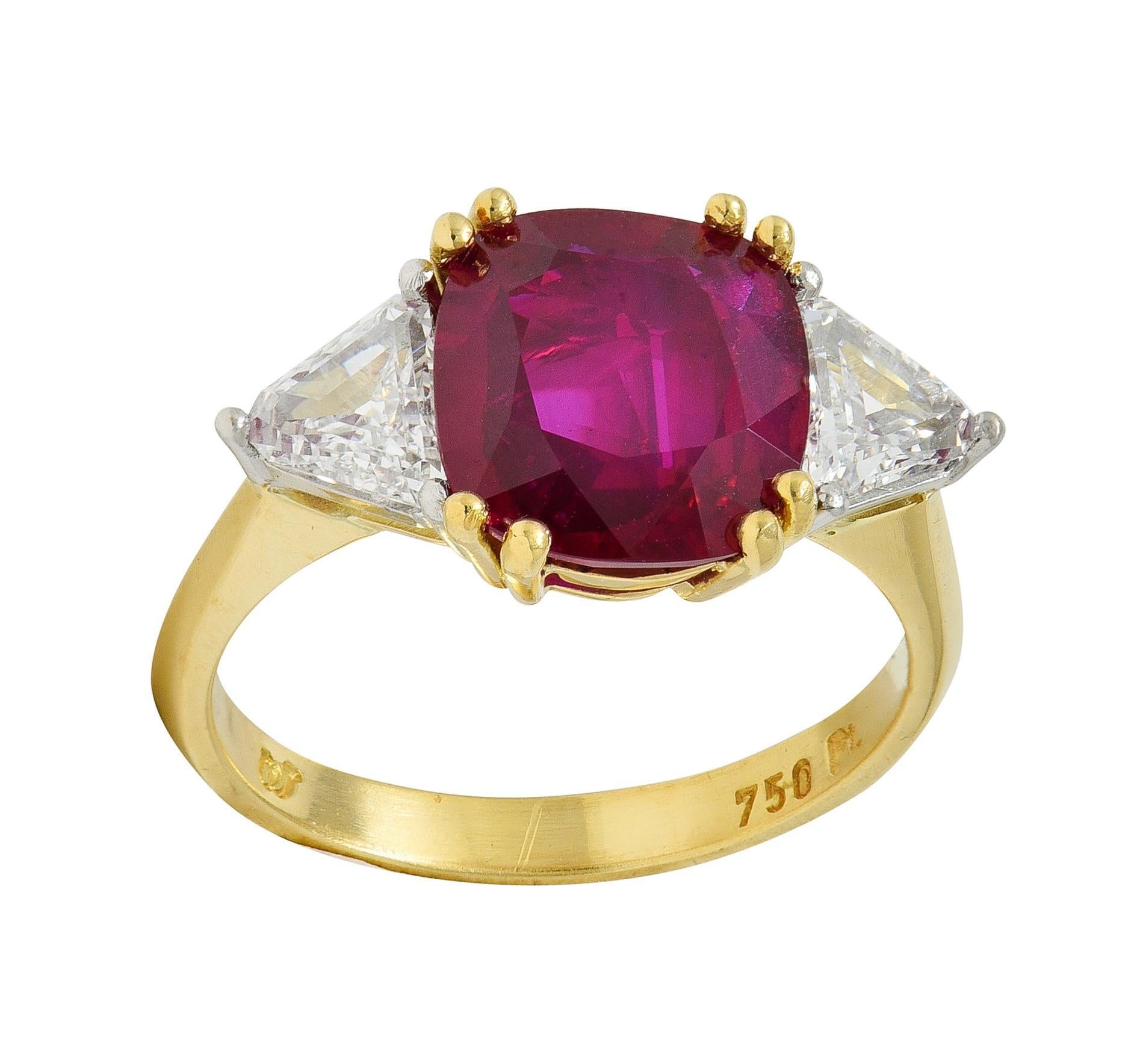 4,45 CTW No Heat Taubenblut Rubin Diamant Platin 18K Gold Vintage Ring GRS im Angebot 5