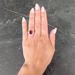 4.45 CTW No Heat Pigeon Blood Ruby Diamond Platinum 18K Gold Vintage Ring GRS