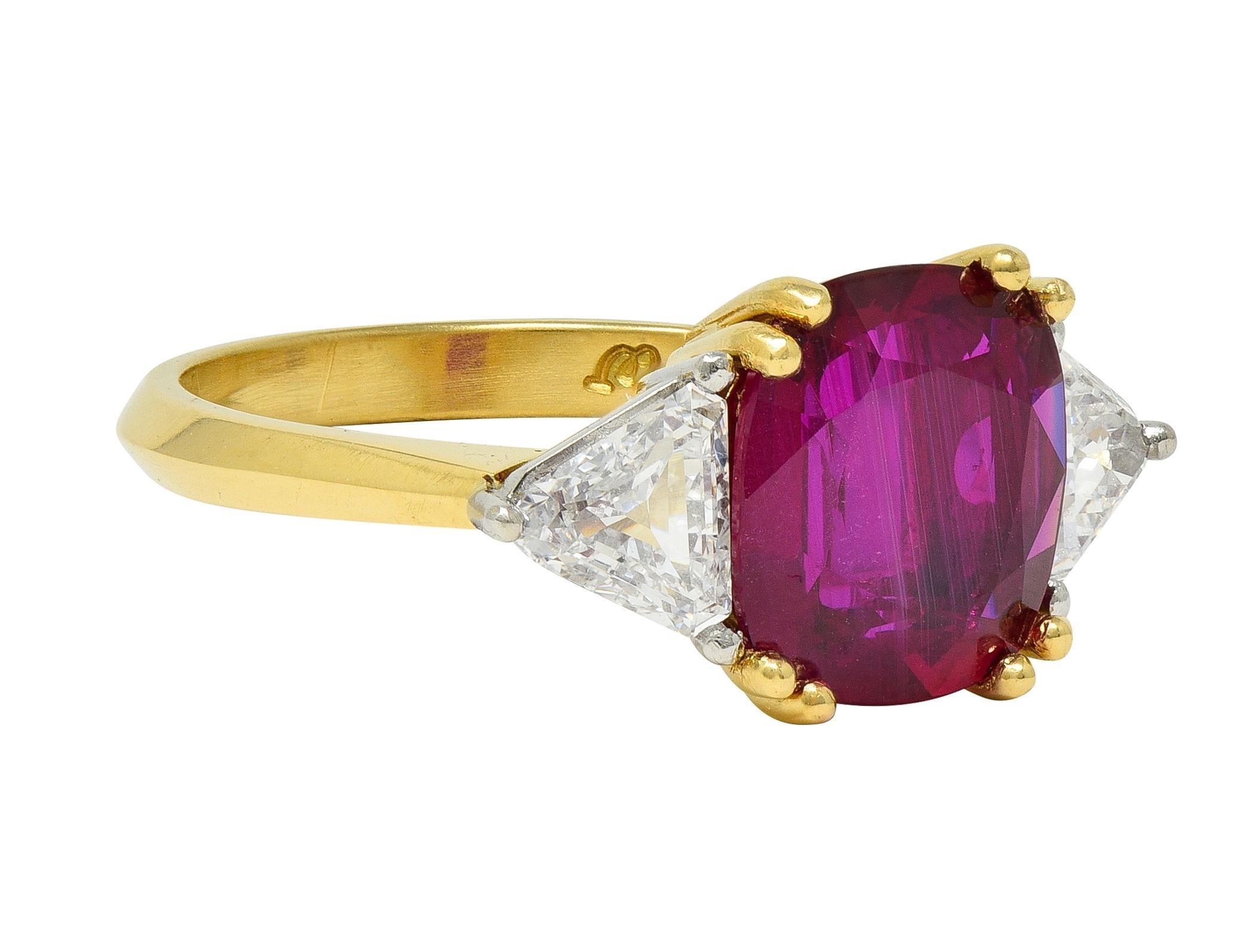 4,45 CTW No Heat Taubenblut Rubin Diamant Platin 18K Gold Vintage Ring GRS (Moderne) im Angebot