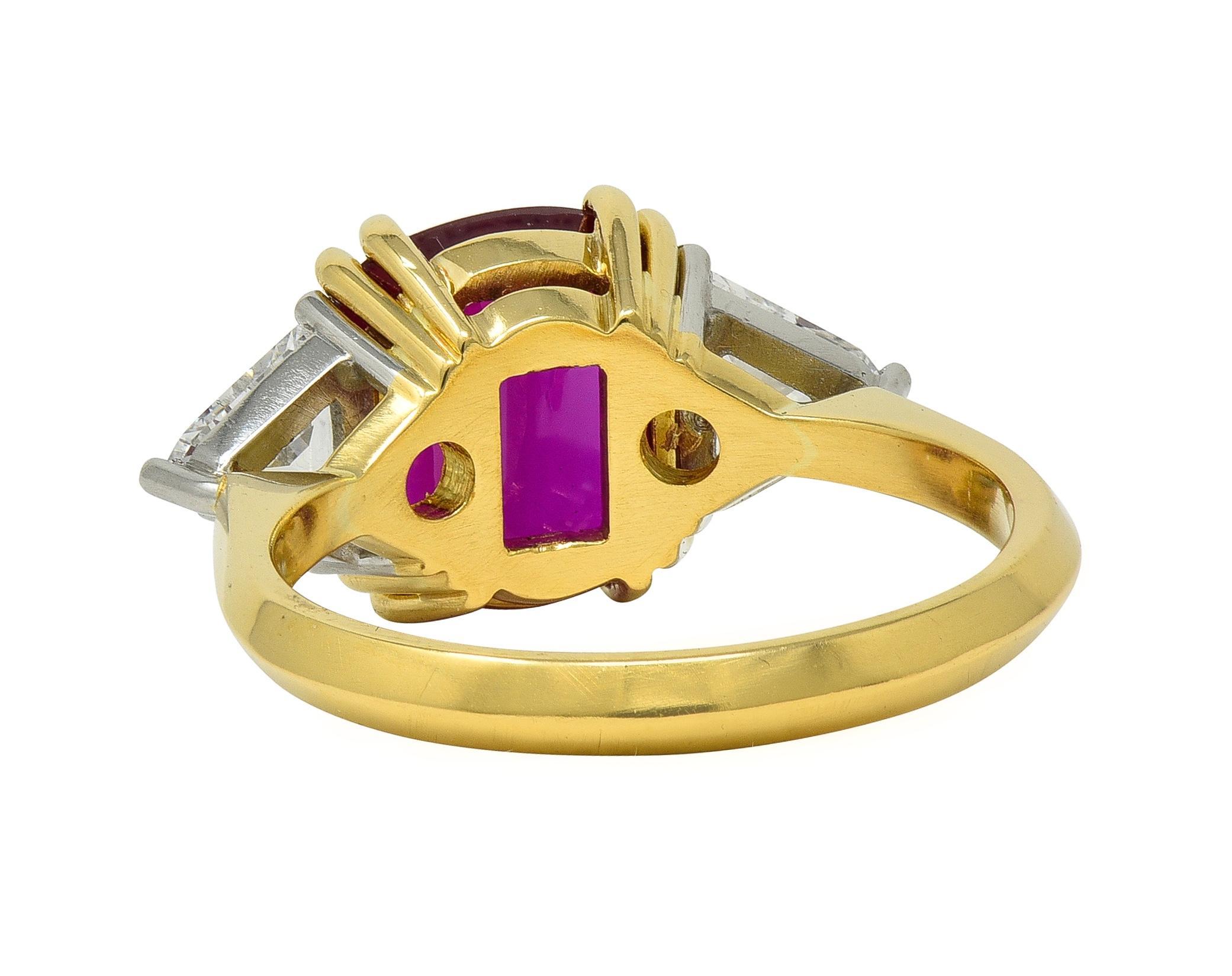 4,45 CTW No Heat Taubenblut Rubin Diamant Platin 18K Gold Vintage Ring GRS im Zustand „Hervorragend“ im Angebot in Philadelphia, PA