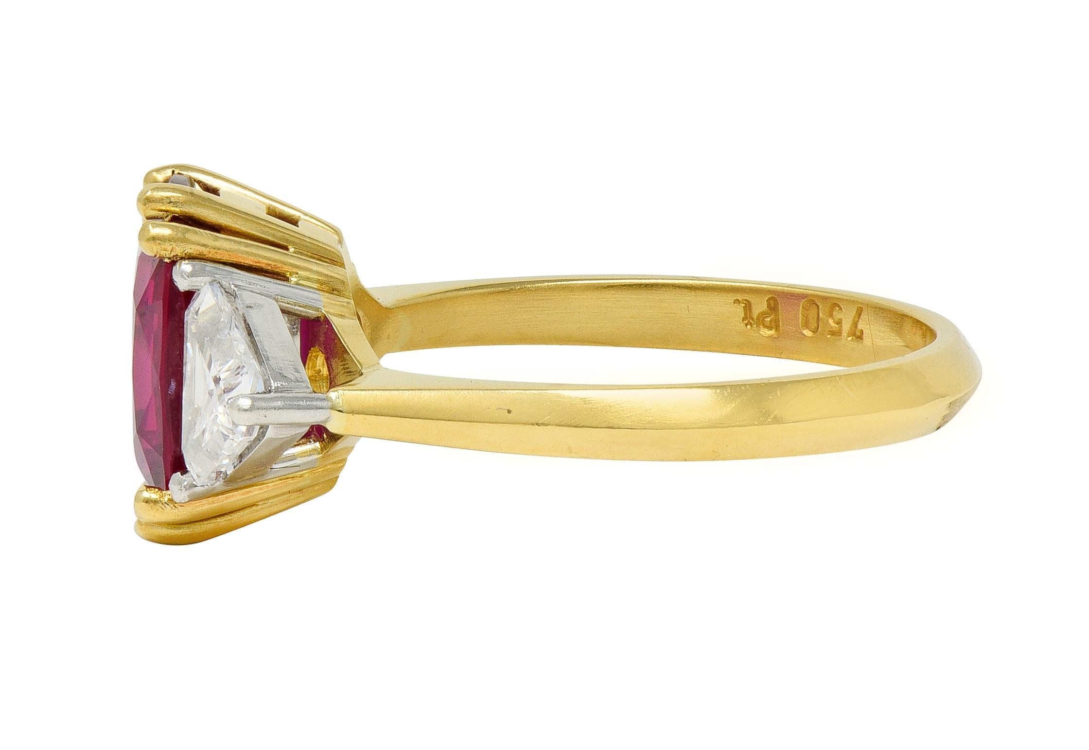 4,45 CTW No Heat Taubenblut Rubin Diamant Platin 18K Gold Vintage Ring GRS Damen im Angebot