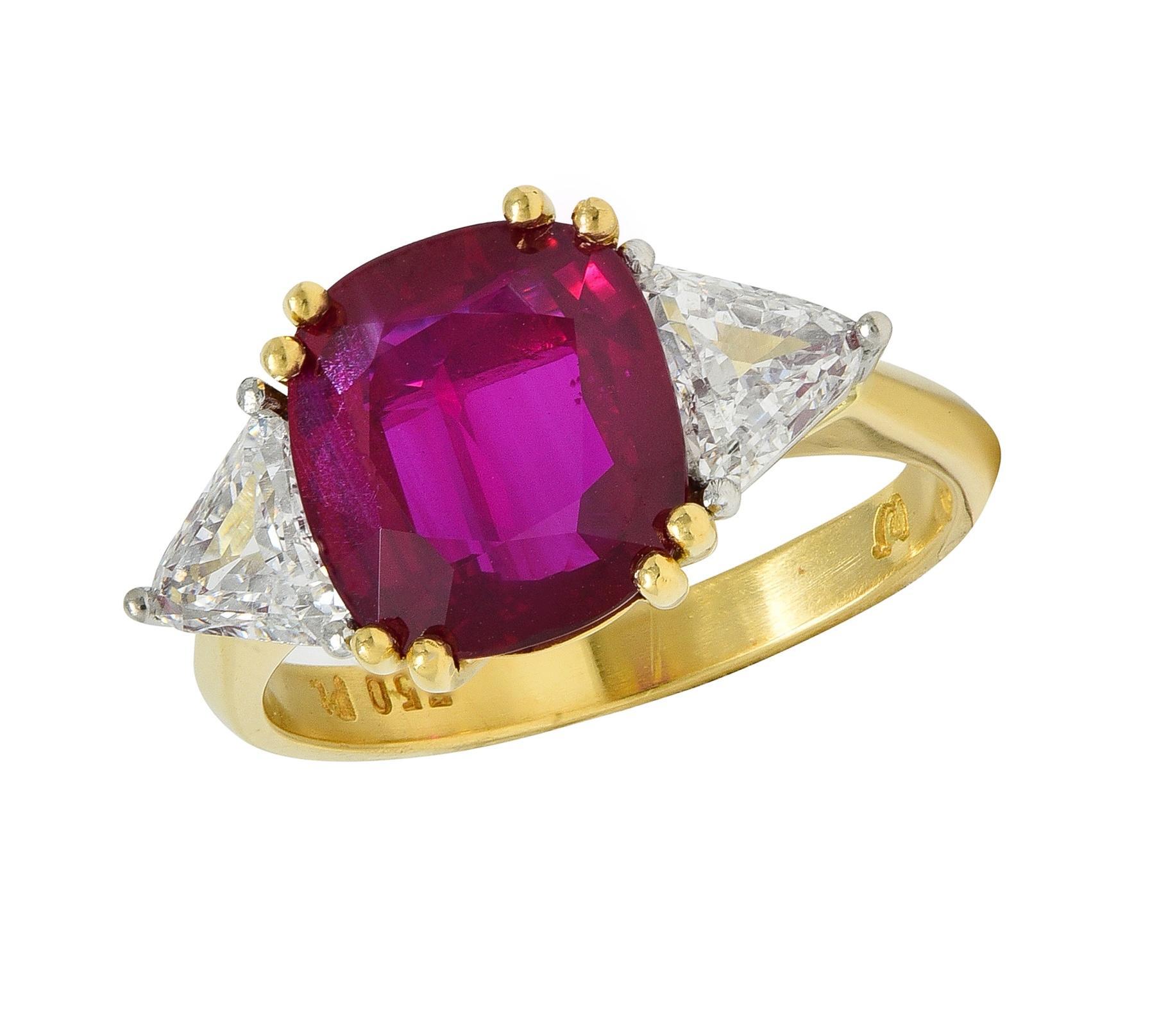 4,45 CTW No Heat Taubenblut Rubin Diamant Platin 18K Gold Vintage Ring GRS im Angebot 2