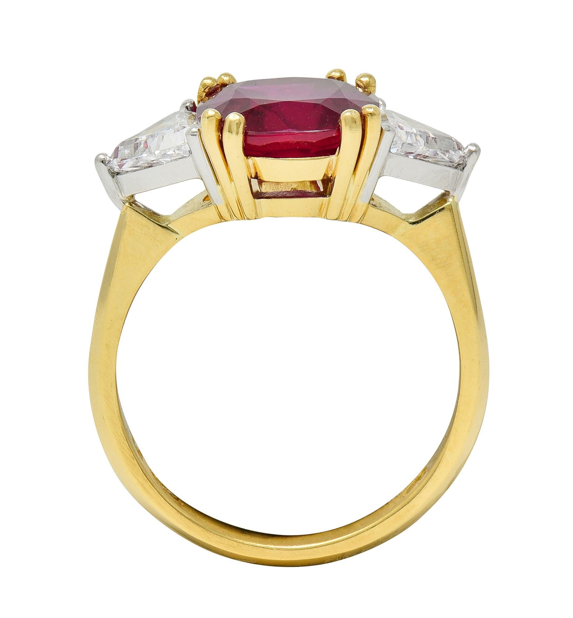 4,45 CTW No Heat Taubenblut Rubin Diamant Platin 18K Gold Vintage Ring GRS im Angebot 3