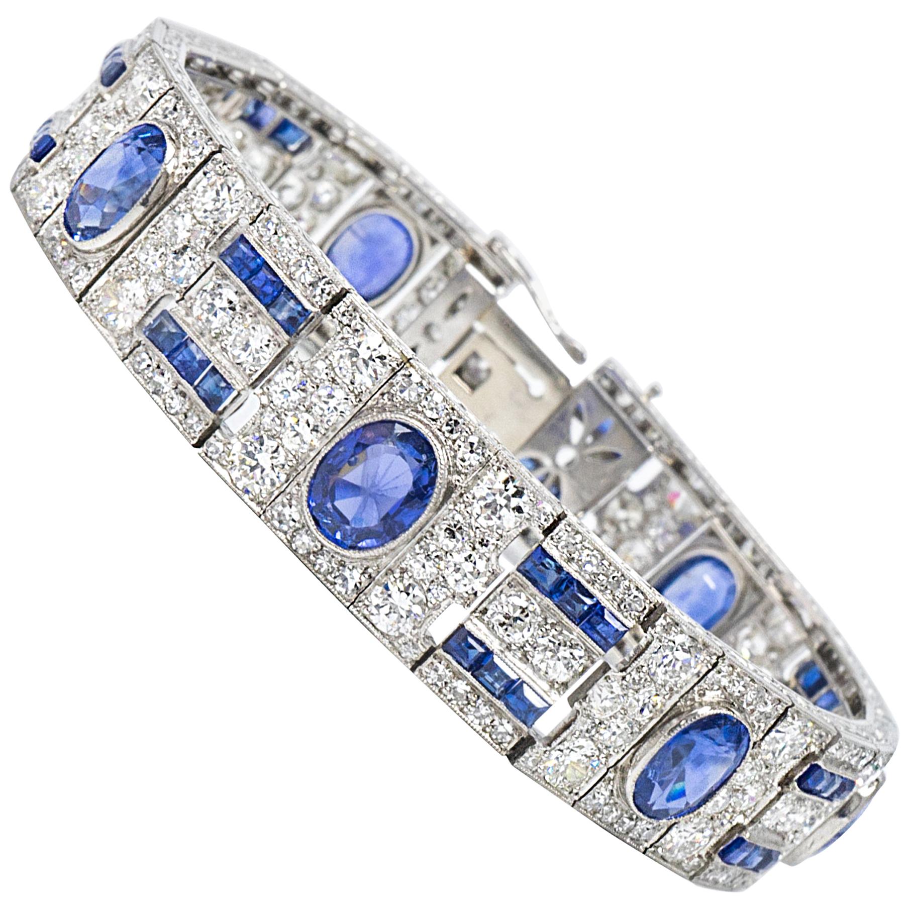 44.50 Carat Sapphire and Diamond Art Deco Style Bracelet in Platinum