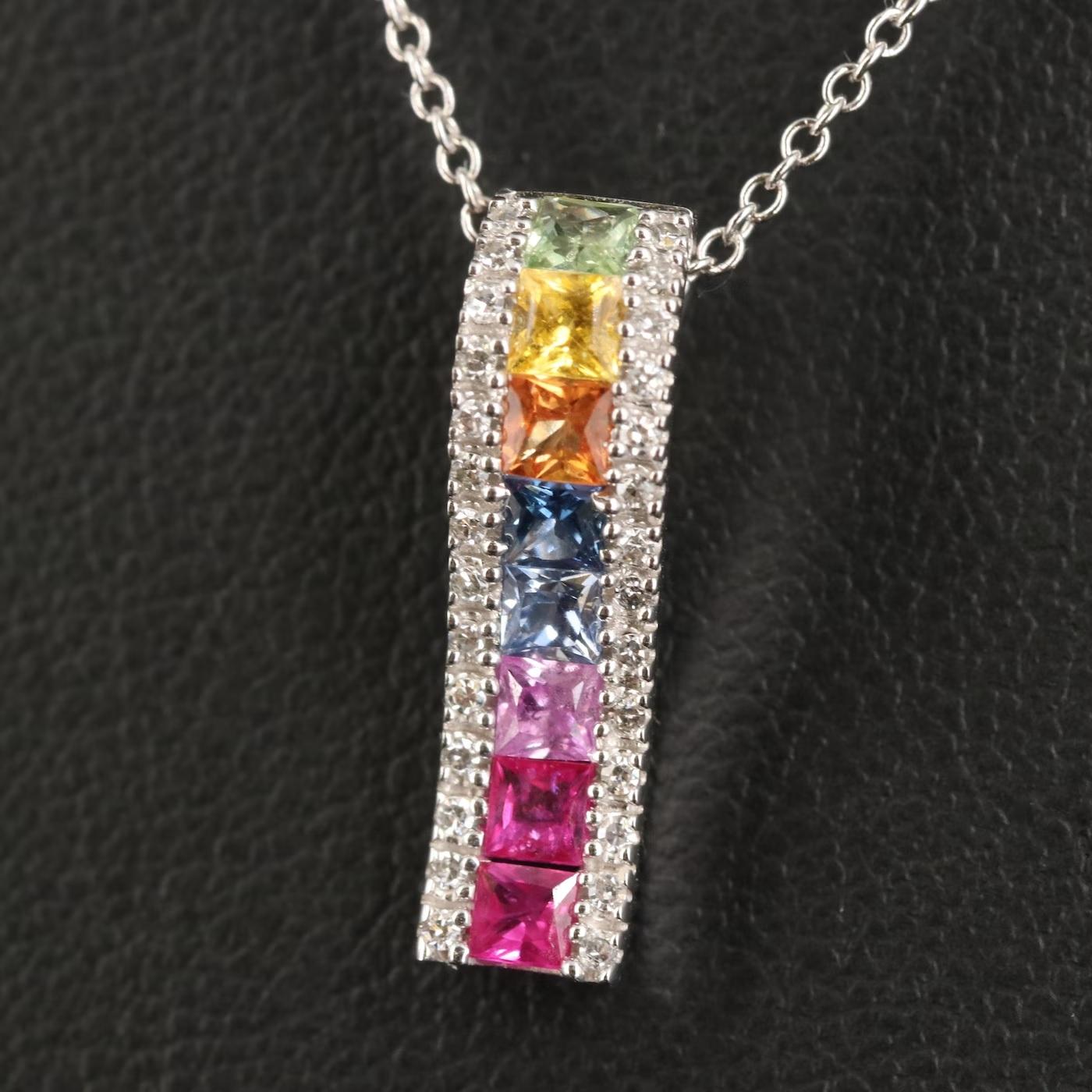 Round Cut $4450 / New / Effy Watercolors Necklace / 1.17 Ct Diamond & AAA Sapphire / 14k