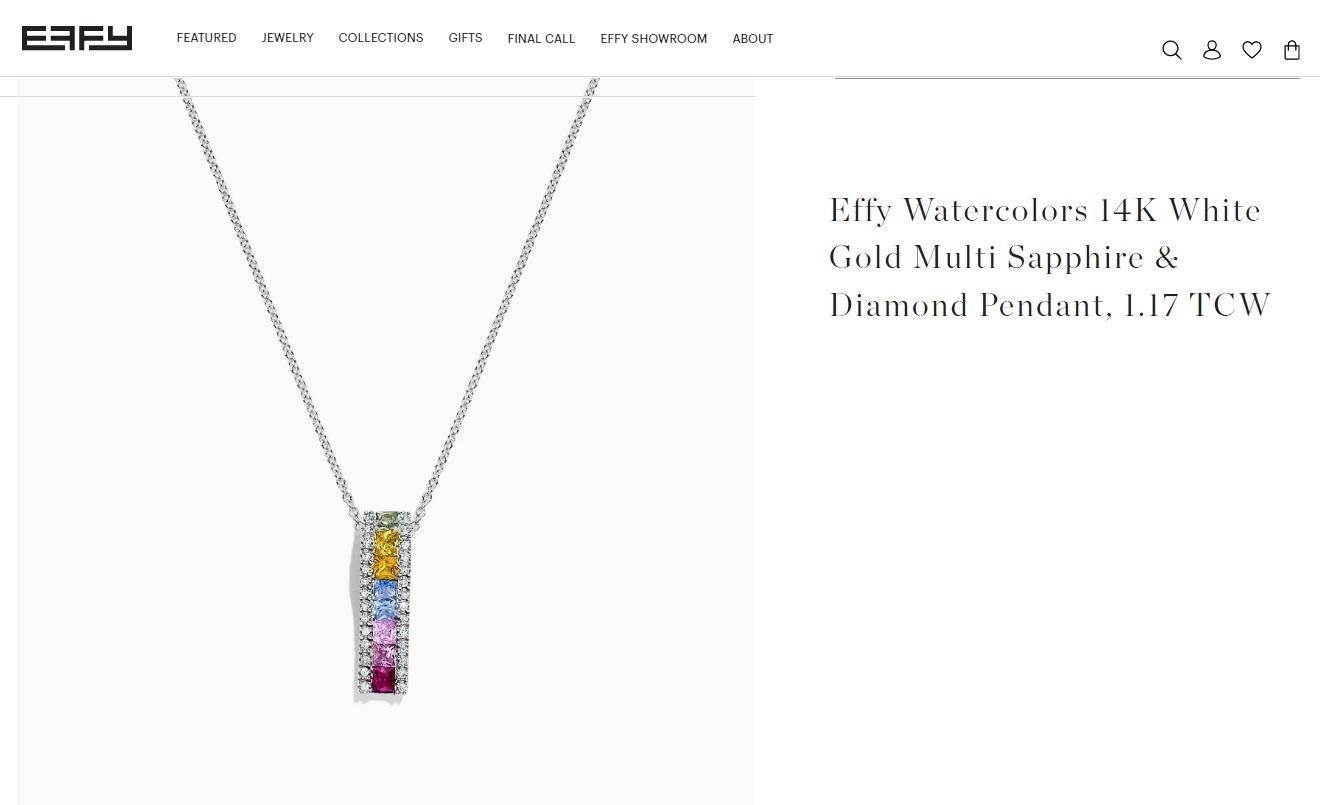 $4450 / New / Effy Watercolors Necklace / 1.17 Ct Diamond & AAA Sapphire / 14k 1