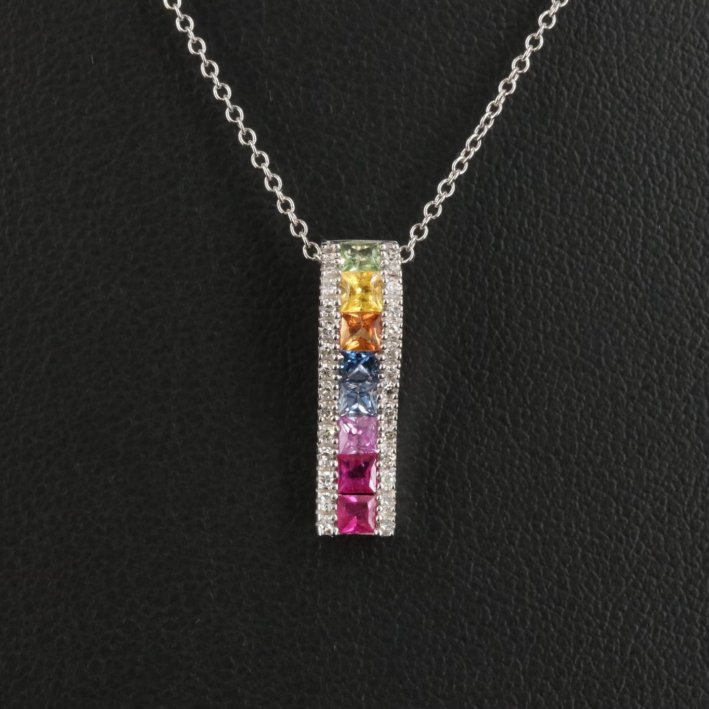 $4450 / New / Effy Watercolors Necklace / 1.17 Ct Diamond & AAA Sapphire / 14k 2