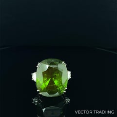 44.52 Carat GRS Certified Burma No Heat Peridot and White Diamond Gold Ring