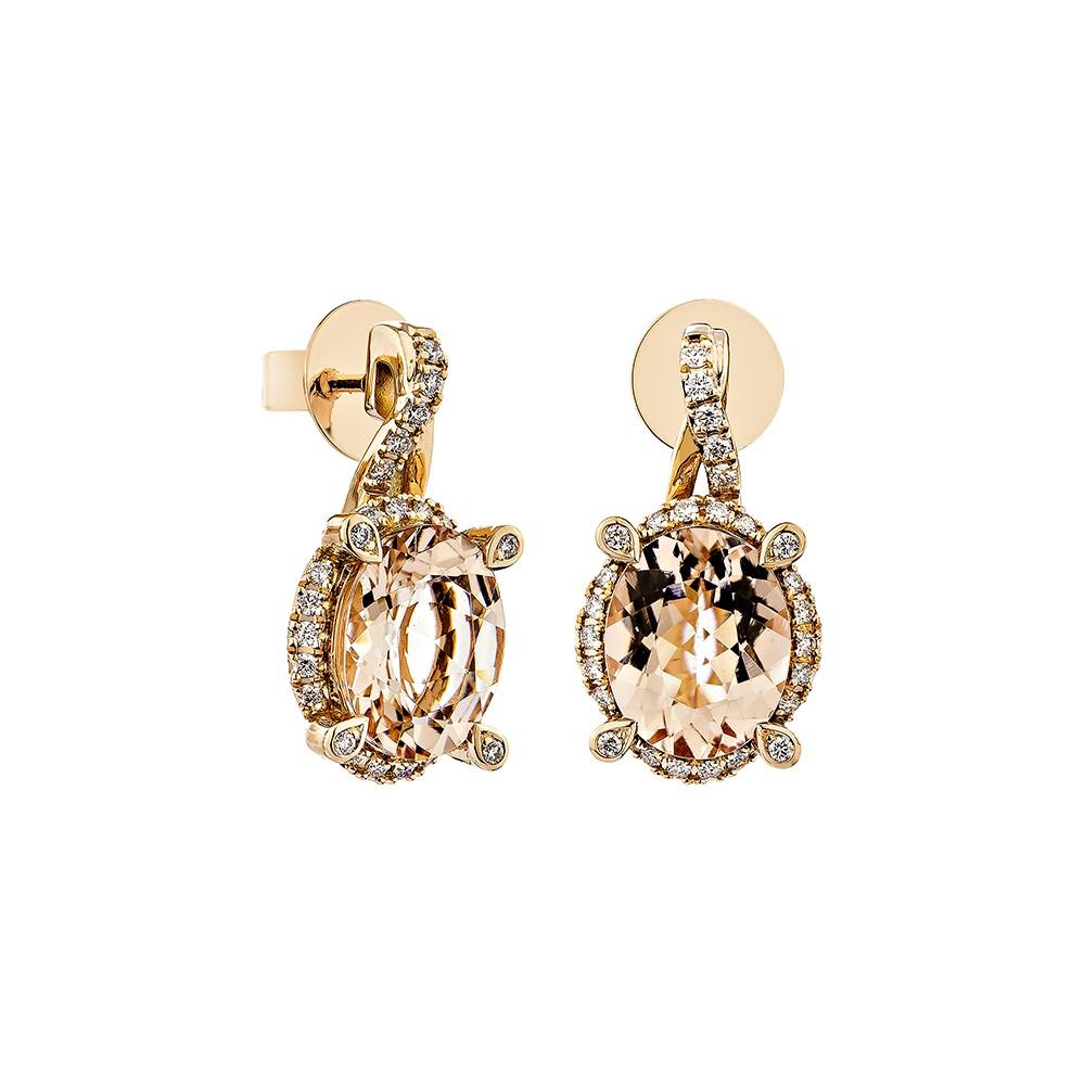 Contemporary 4.456 Carat Morganite Drop Earring in 18Karat Rose Gold with White Diamond. For Sale