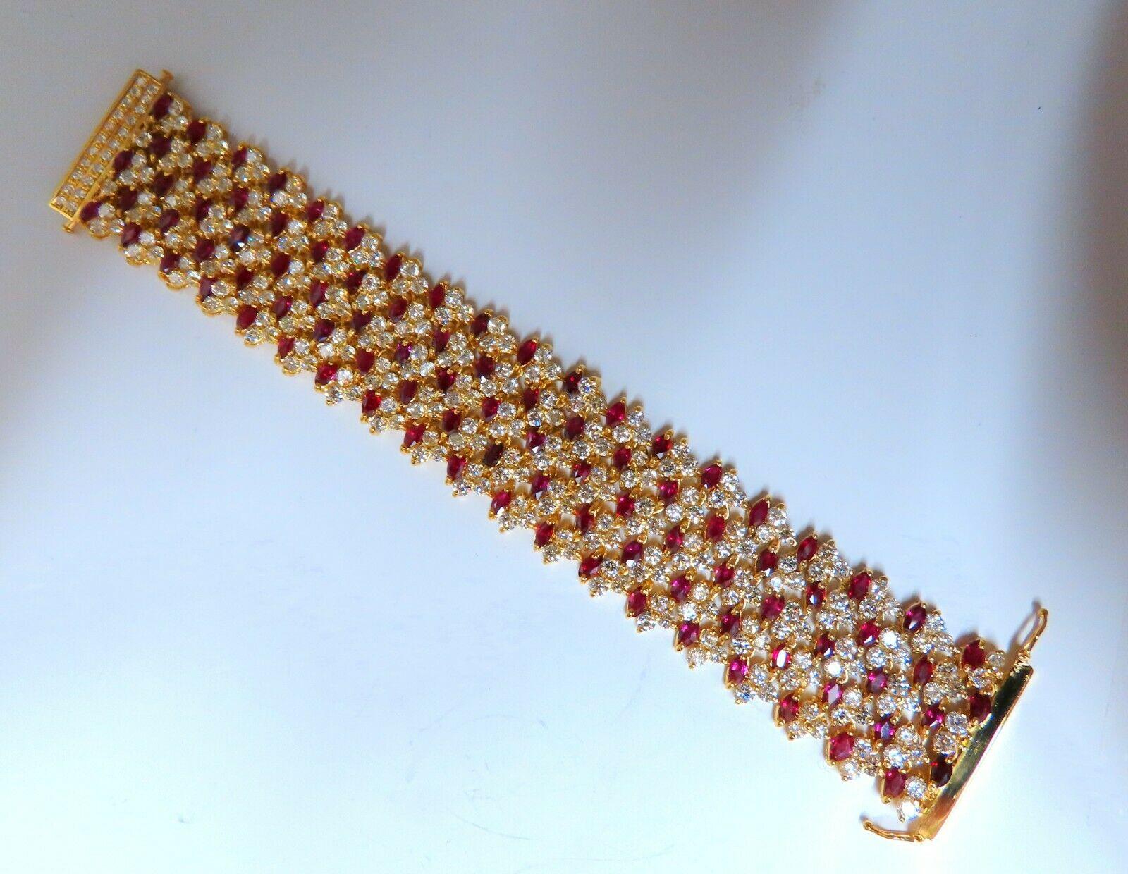 44.58ct Natural Ruby Diamond Wide Cuff Bracelet 14kt Flex Mesh In New Condition For Sale In New York, NY