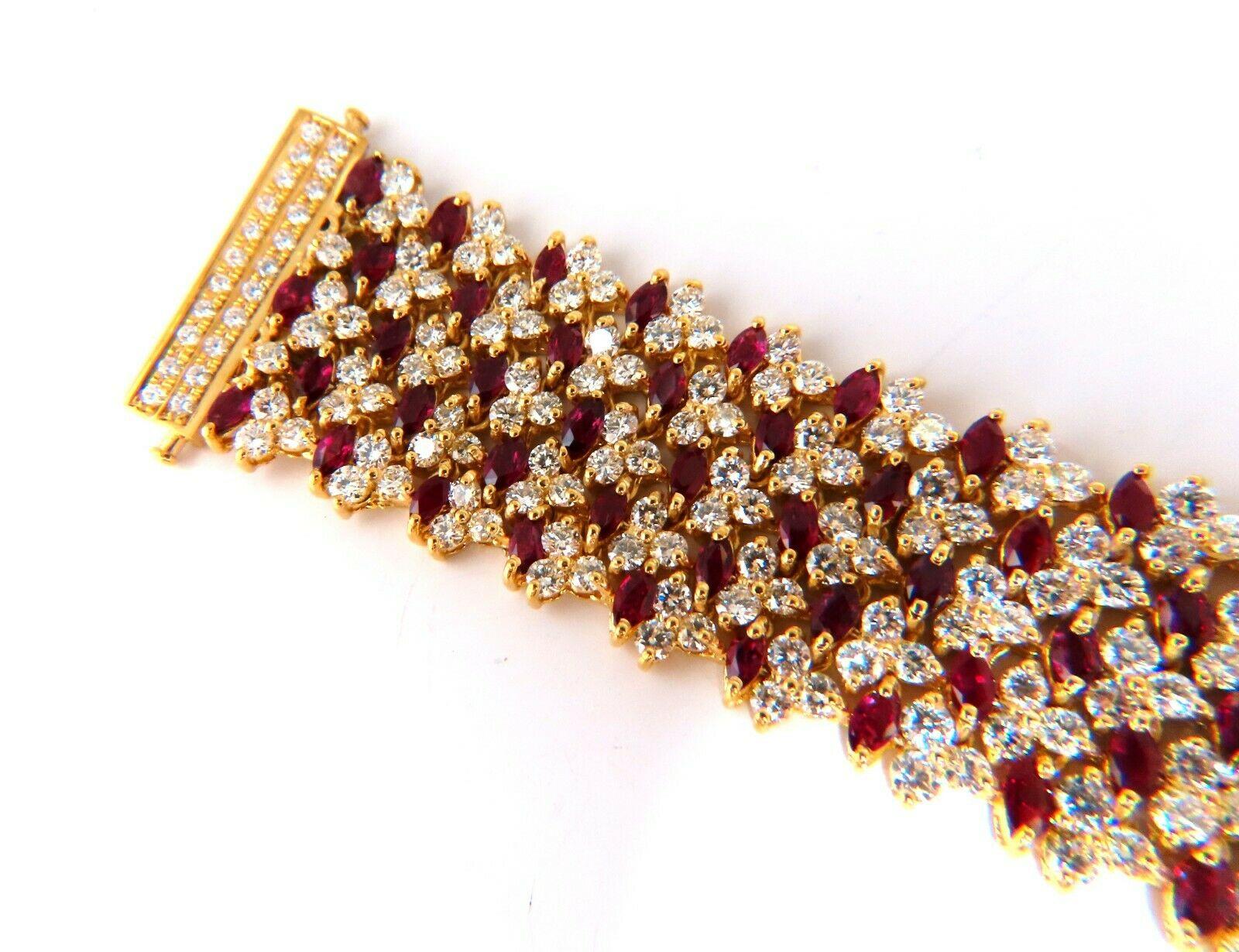 Women's or Men's 44.58ct Natural Ruby Diamond Wide Cuff Bracelet 14kt Flex Mesh For Sale