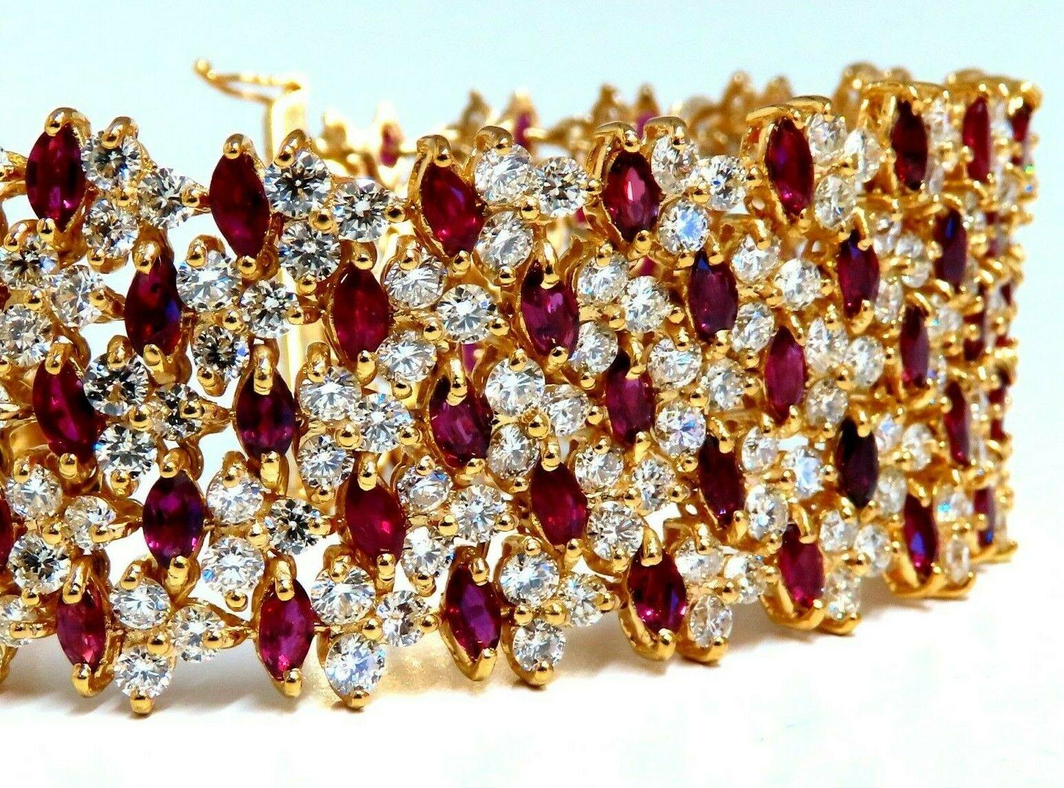 44.58ct Natural Ruby Diamond Wide Cuff Bracelet 14kt Flex Mesh For Sale 1