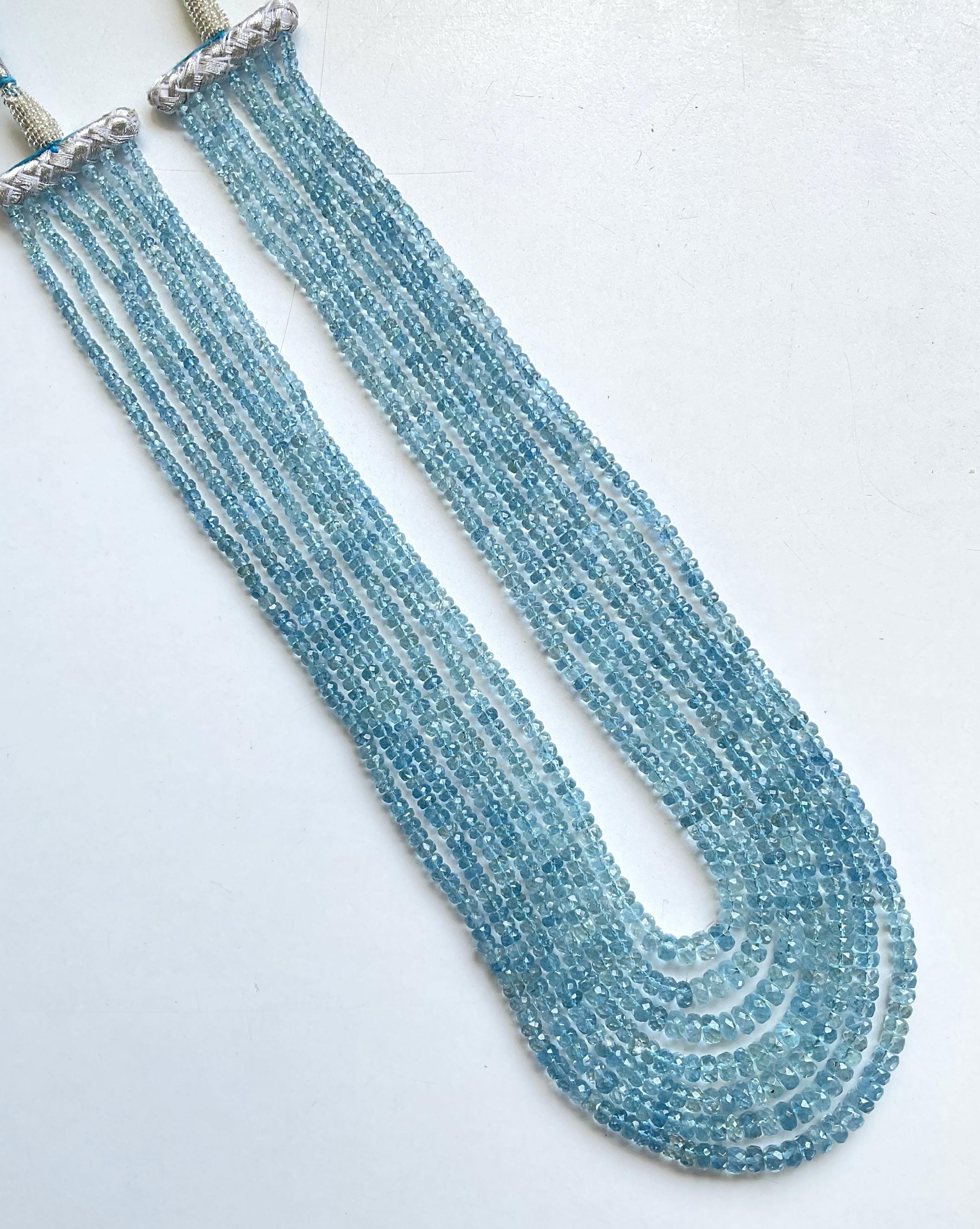Art Deco 445.90 carats Aquamarine Beaded Necklace 7 Strand Faceted Beads good Quality Gem For Sale