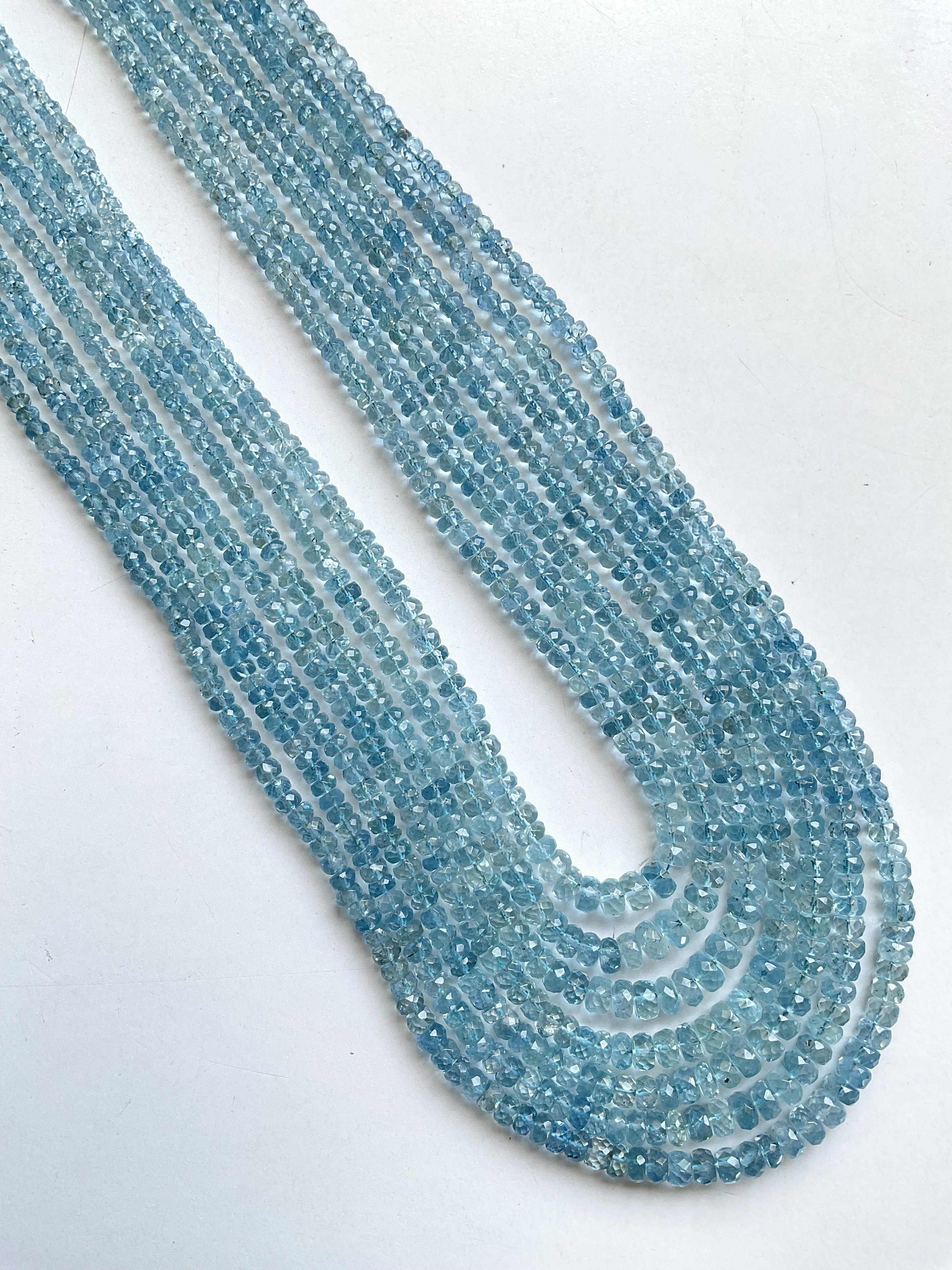 445.90 carats Aquamarine Beaded Necklace 7 Strand Faceted Beads good Quality Gem In New Condition For Sale In Jaipur, RJ