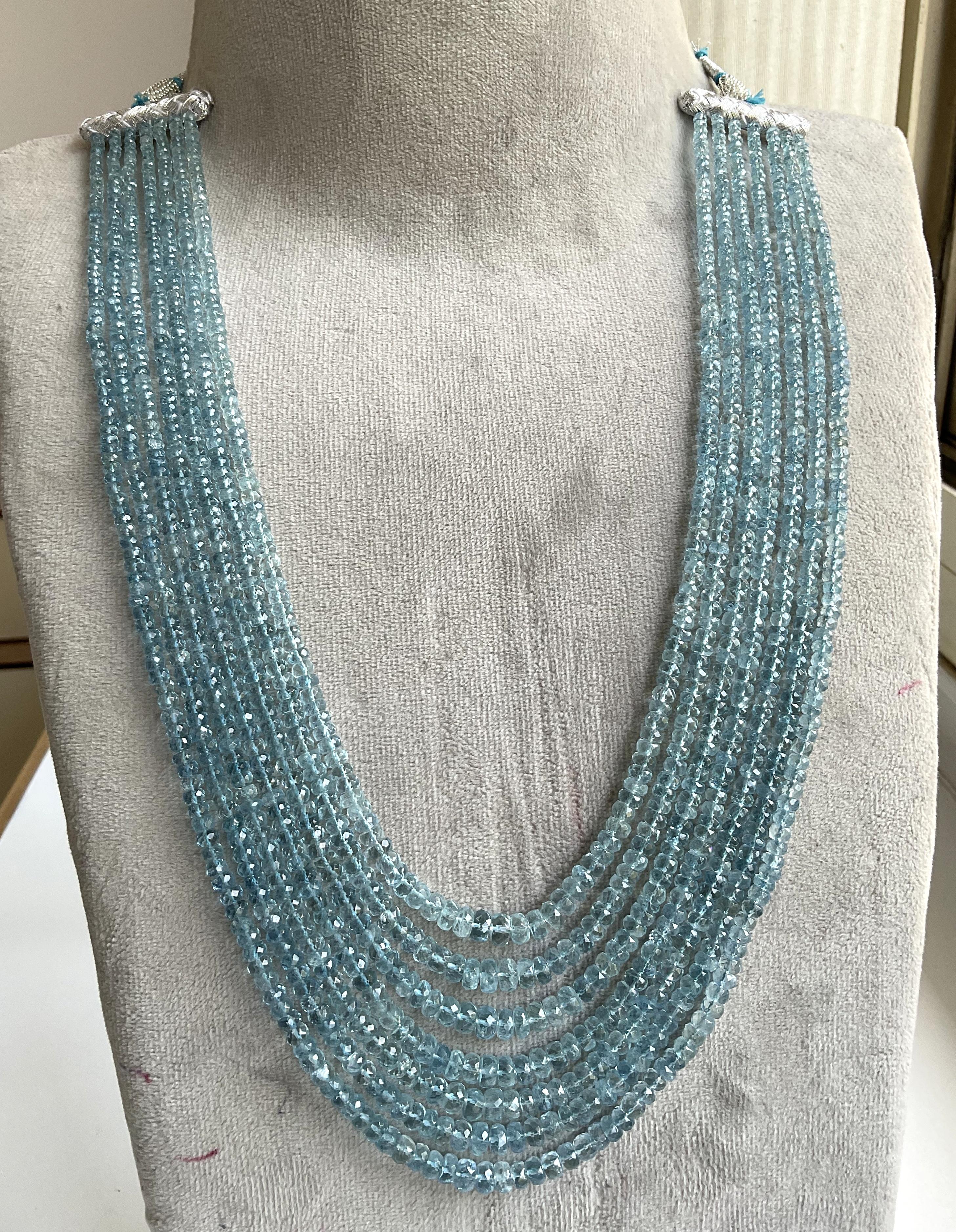 445.90 carats Aquamarine Beaded Necklace 7 Strand Faceted Beads good Quality Gem For Sale 1