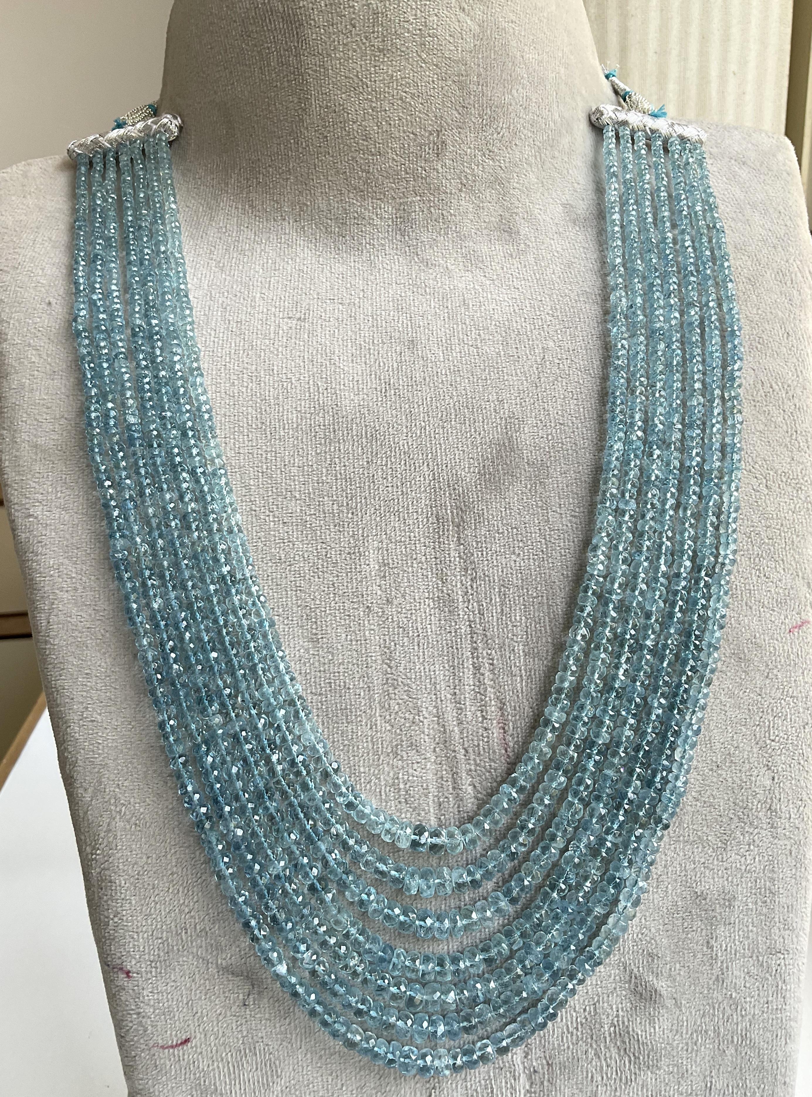 445.90 carats Aquamarine Beaded Necklace 7 Strand Faceted Beads good Quality Gem For Sale 2