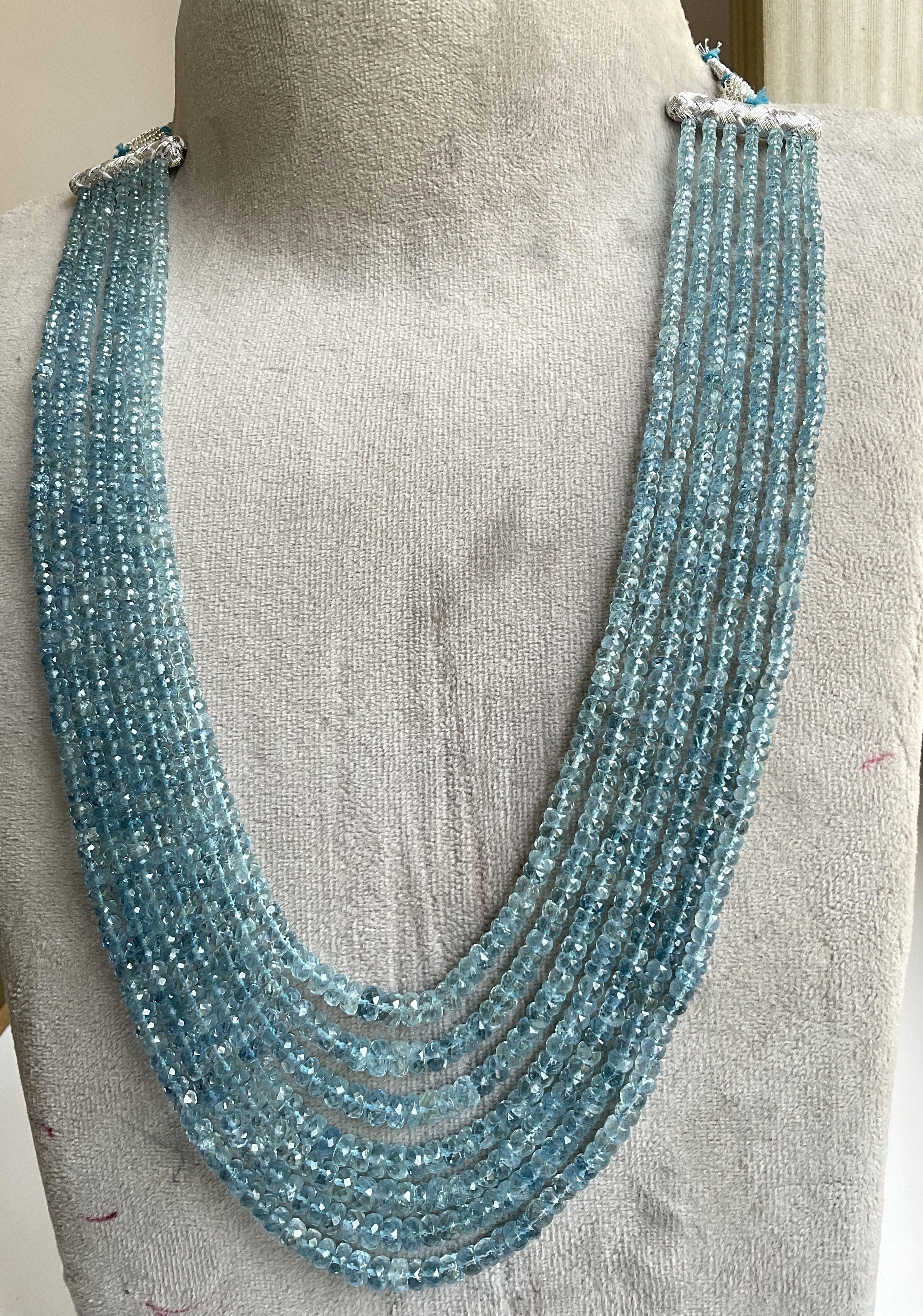 445.90 carats Aquamarine Beaded Necklace 7 Strand Faceted Beads good Quality Gem For Sale 3