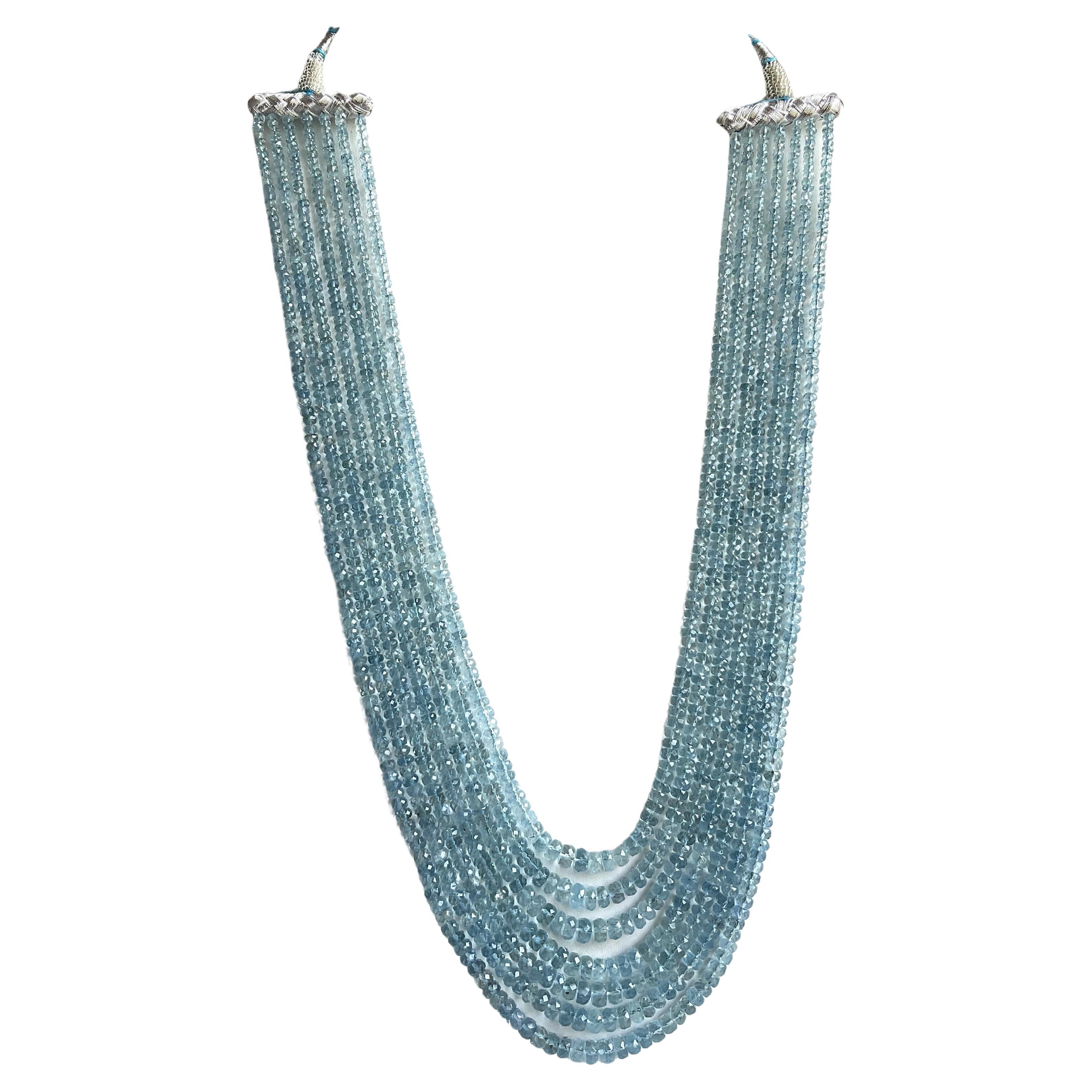 445.90 carats Aquamarine Beaded Necklace 7 Strand Faceted Beads good Quality Gem For Sale
