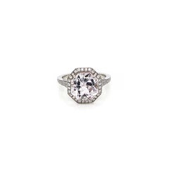 4.45 Total Carat Kunzite and Diamond Halo Pave-Set Ladies Ring