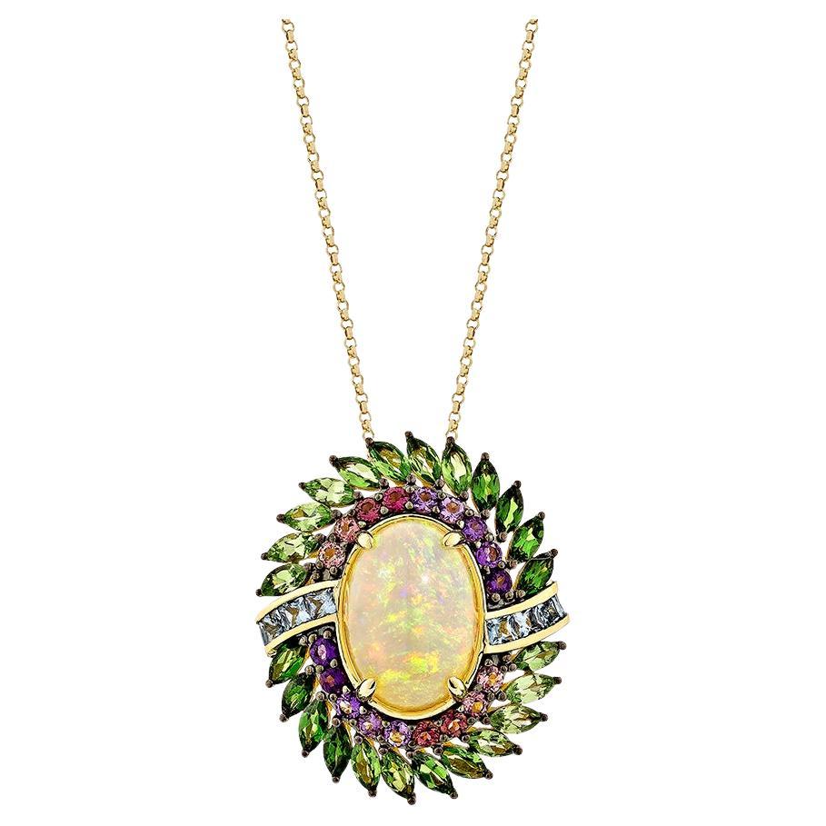 4.45Carat Opal Pendant in 18Karat Yellow Gold with Multi Gemstone. For Sale