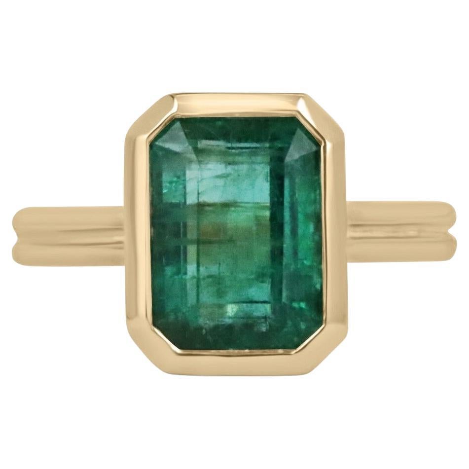 4.45ct 14K Natural Emerald Cut Emerald Solitaire Split Shank Engagement Ring
