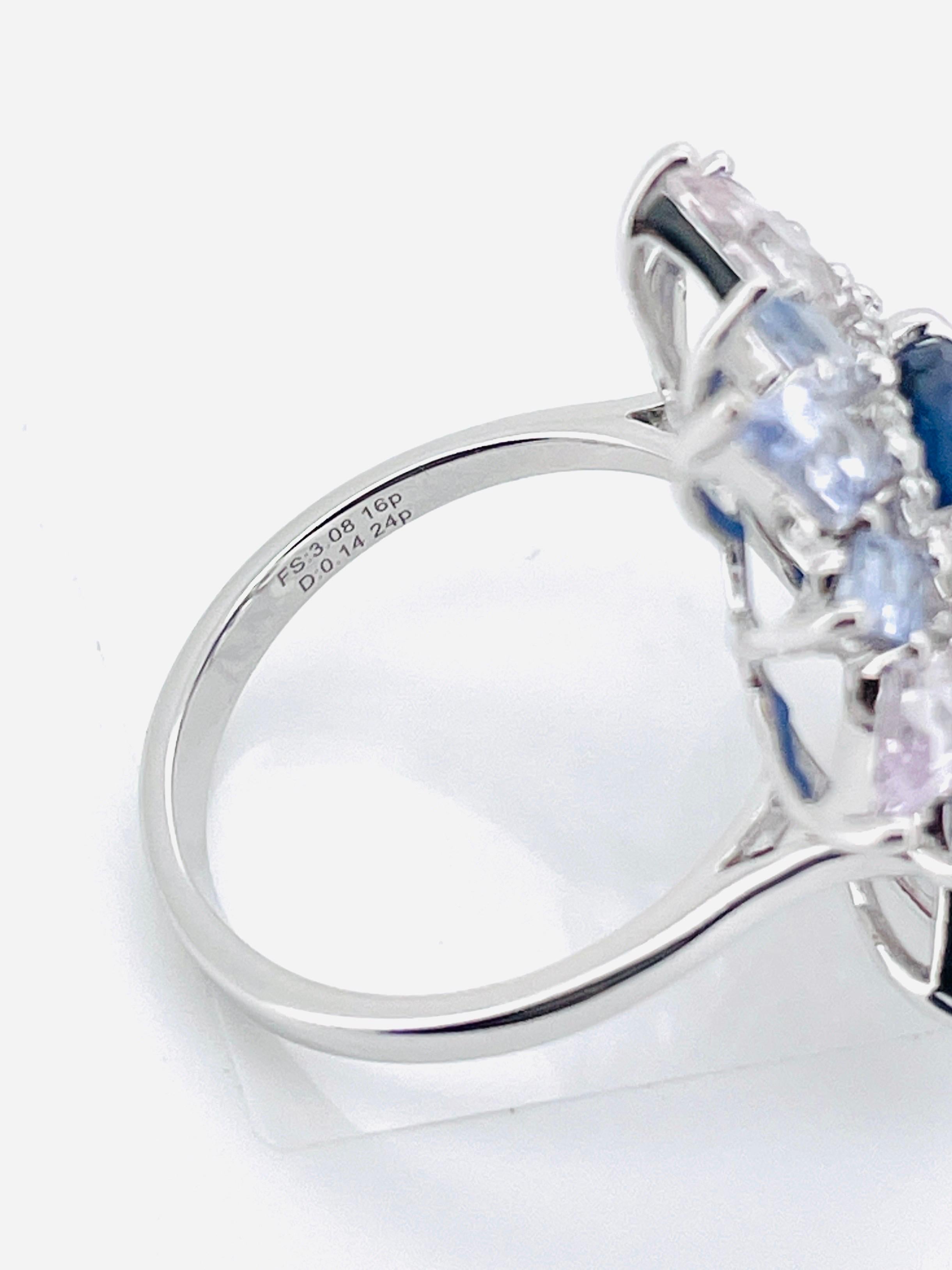 Donna 4,45ct Zaffiro di Ceylon blu reale con diamante naturale e zaffiro fantasia 14K in vendita