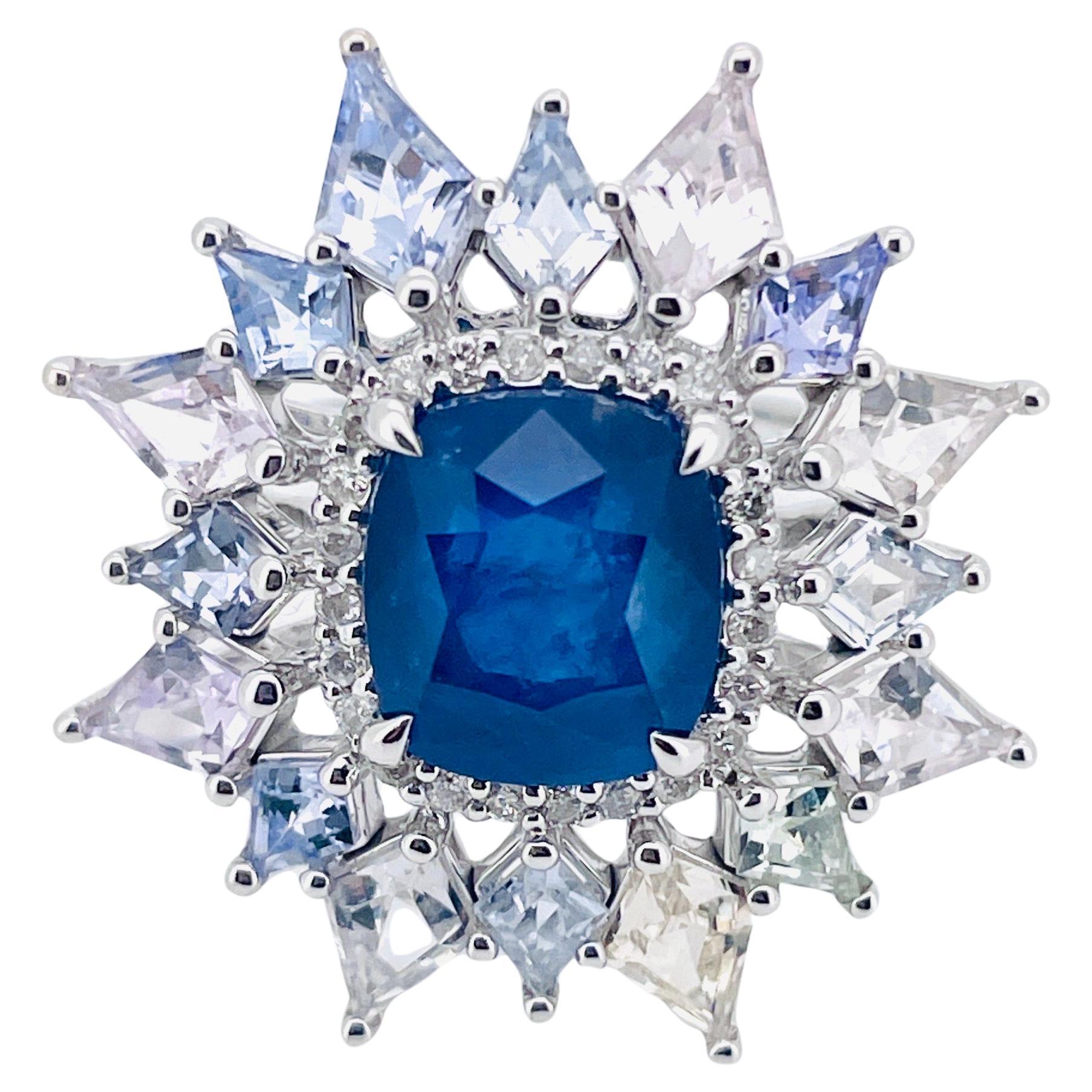 4.45ct Ceylon Sapphire Royal blue with natural diamond and fancy sapphire 14K