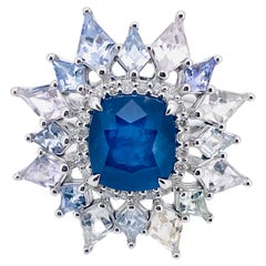 4.45ct Ceylon Sapphire Royal blue with natural diamond and fancy sapphire 14K