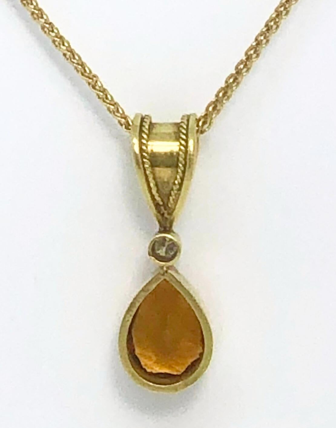 Pear Cut Citrine Diamond Pendant, Lynn Kathyrn Miller, Lynn K Designs For Sale