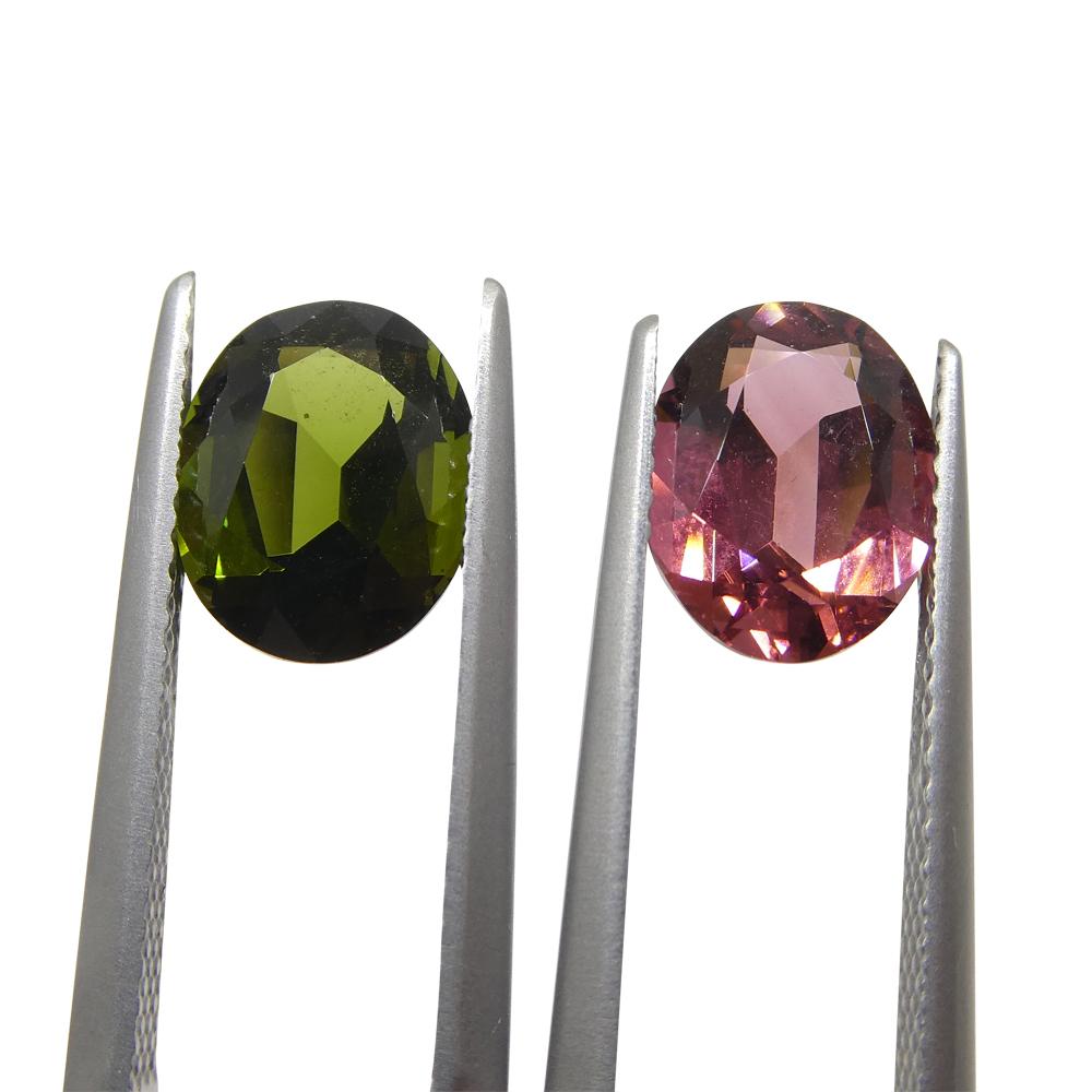 Brilliant Cut 4.45ct Pair Oval Pink/Green Tourmaline from Brazil For Sale