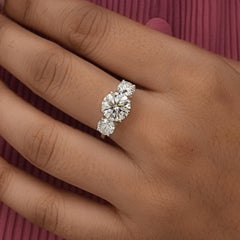 4.46 Carat Brilliant Cut Diamond Three Stone Ring for Women 14 Karat White Gold