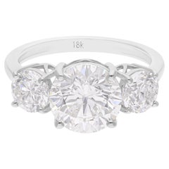 Anillo de tres piedras con diamantes talla brillante de 4,46 quilates para mujer en oro blanco de 14 quilates