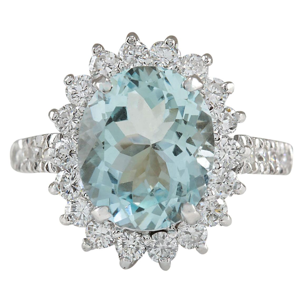 Aquamarine Diamond Ring In 14 Karat White Gold  For Sale