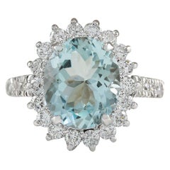 Aquamarine Diamond Ring In 14 Karat White Gold 