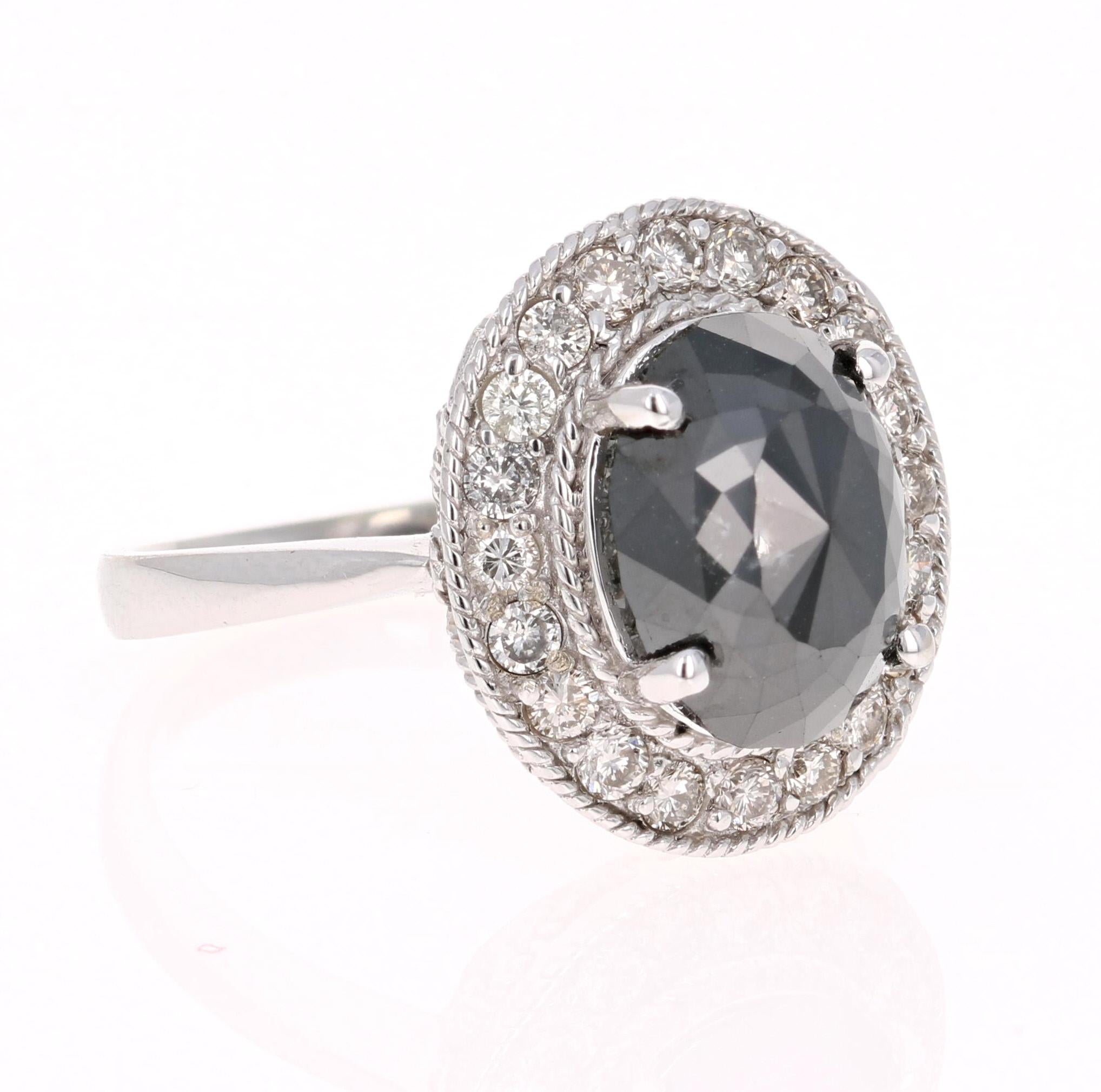 4,46 Karat Natürlicher Schwarzer Diamant Weißer Diamant Weißgold Verlobungsring (Zeitgenössisch) im Angebot