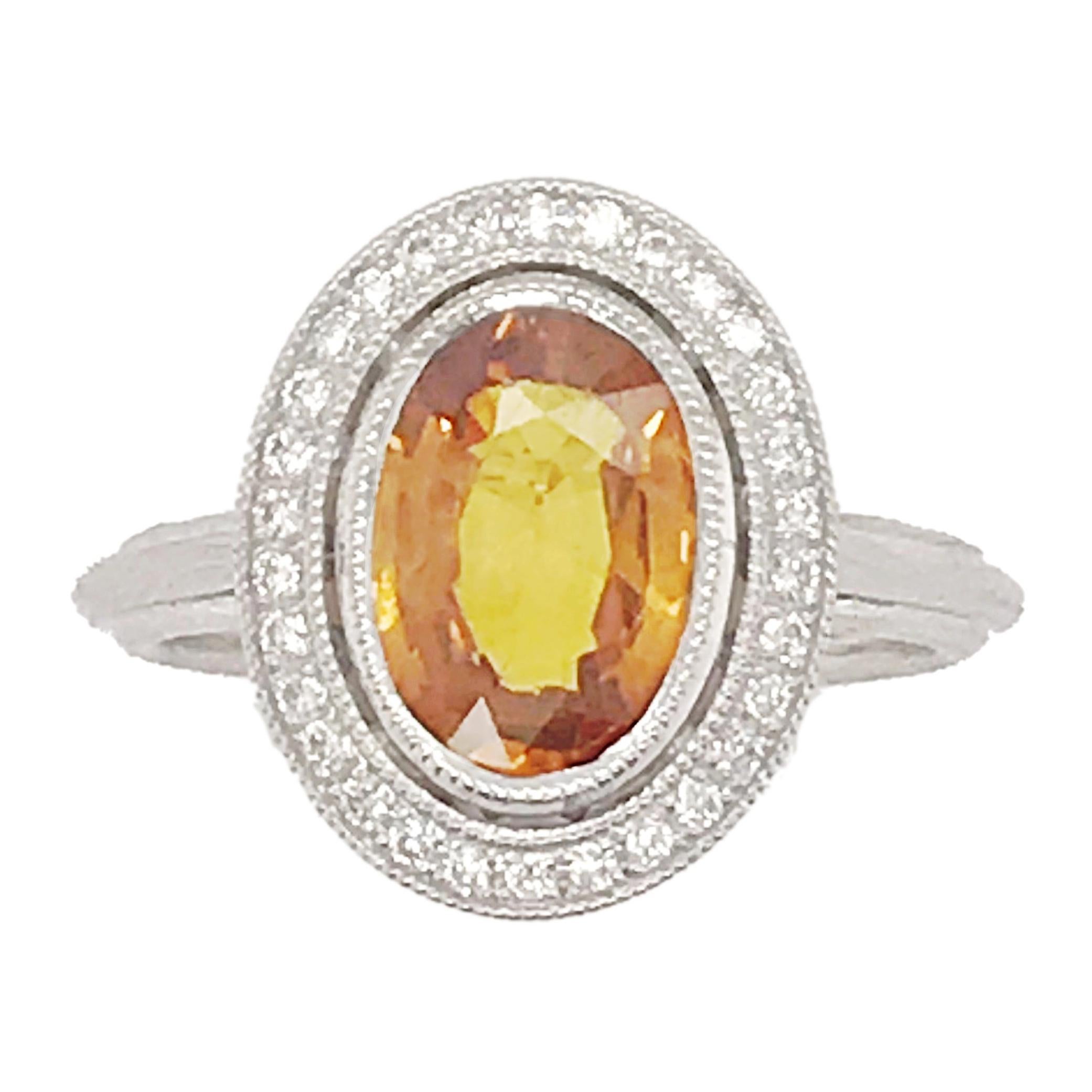 4.46 Carat Orange Sapphire and Diamond Ring Set in Custom 14 Karat Gold Setting For Sale