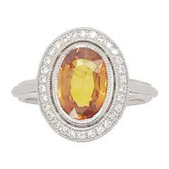 4.46 Carat Orange Sapphire and Diamond Ring Set in Custom 14 Karat Gold Setting
