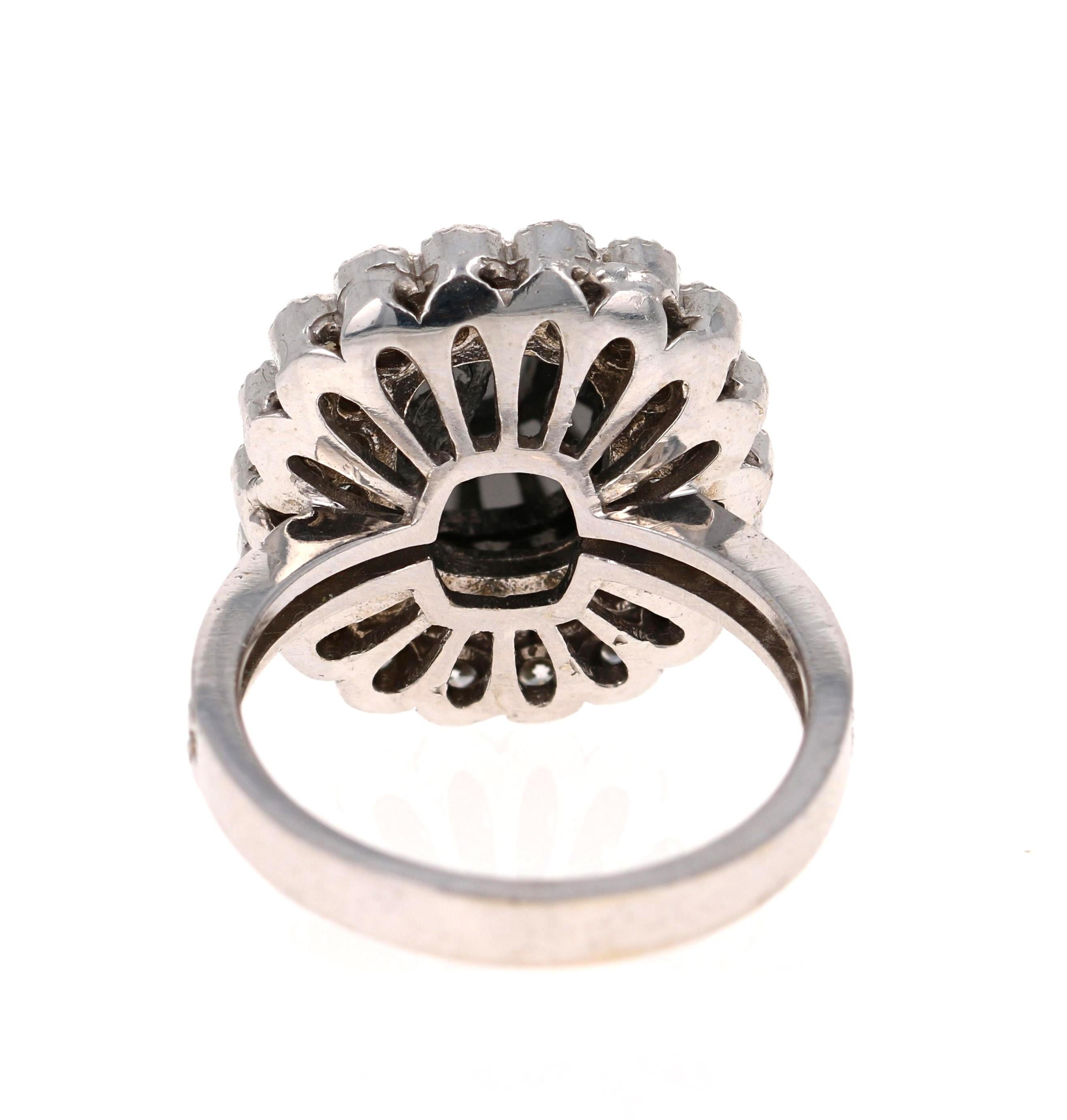 Taille ovale Bague de cocktail en or blanc 14 carats, diamant noir et blanc de 4,46 carats, taille ovale en vente