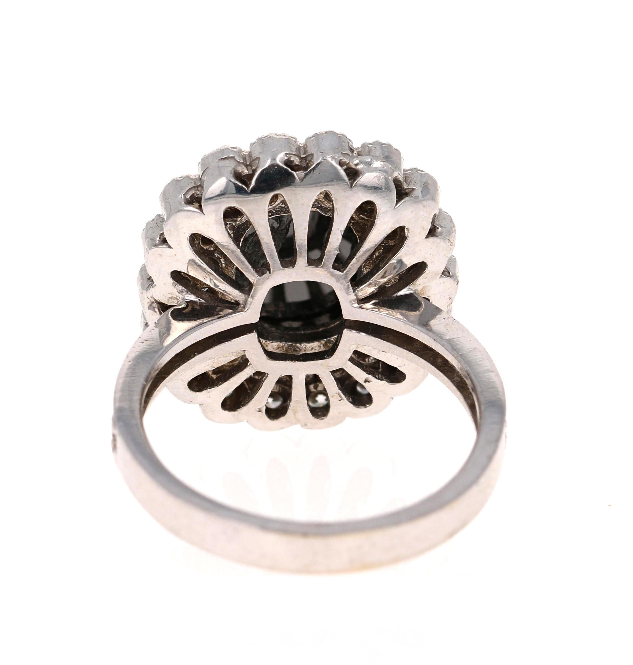 Contemporary 4.46 Carat Oval Cut Black Diamond 14 Karat White Gold Engagement Ring For Sale