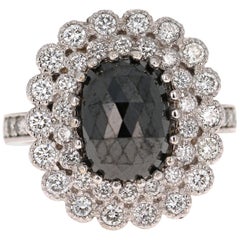 4.46 Carat Oval Cut Black Diamond 14 Karat White Gold Engagement Ring