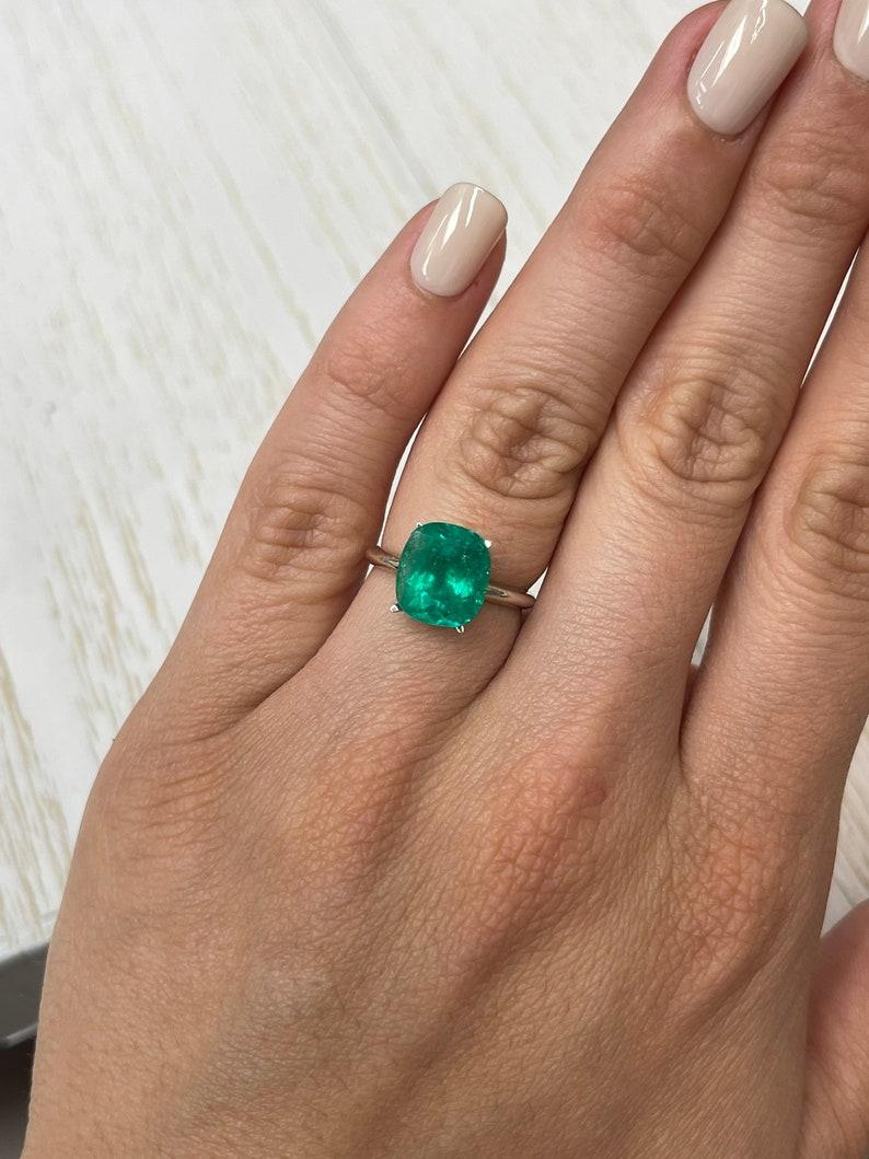 4.46 Carat Rich Green Colombian Emerald - Cushion Cut Genuine Emerald May For Sale 3